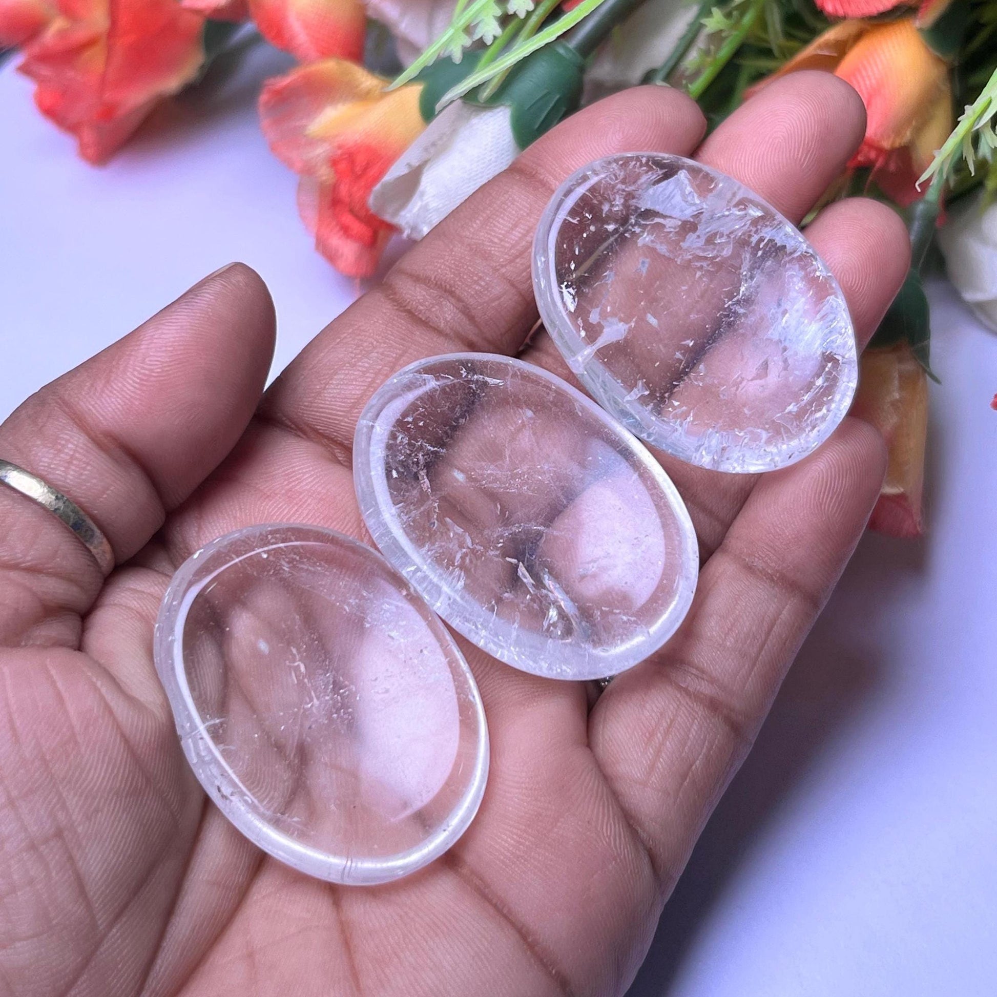 Himalayan Crystal Quartz Stone Worry Stone – Crystal Worry Stone – Pocket Stone – Healing Crystal - 4cmx3cm Thumb Stone One (1) Piece