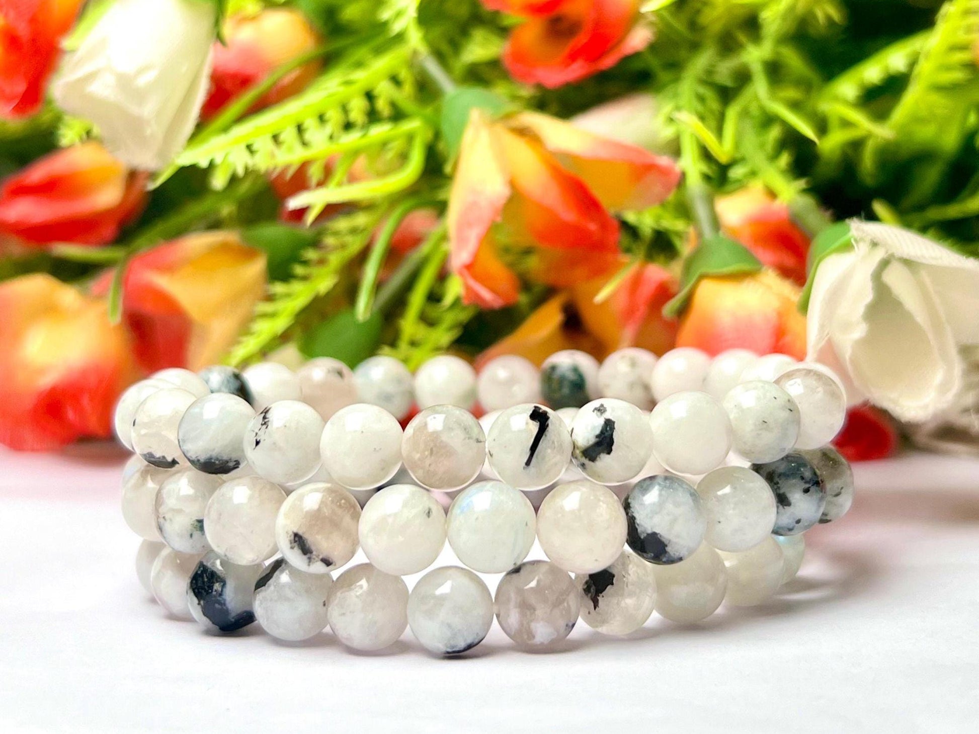 Rainbow Moonstone Stone Bracelet l Stretchable Bracelet l Unisex Bracelet l 8 MM Bracelet