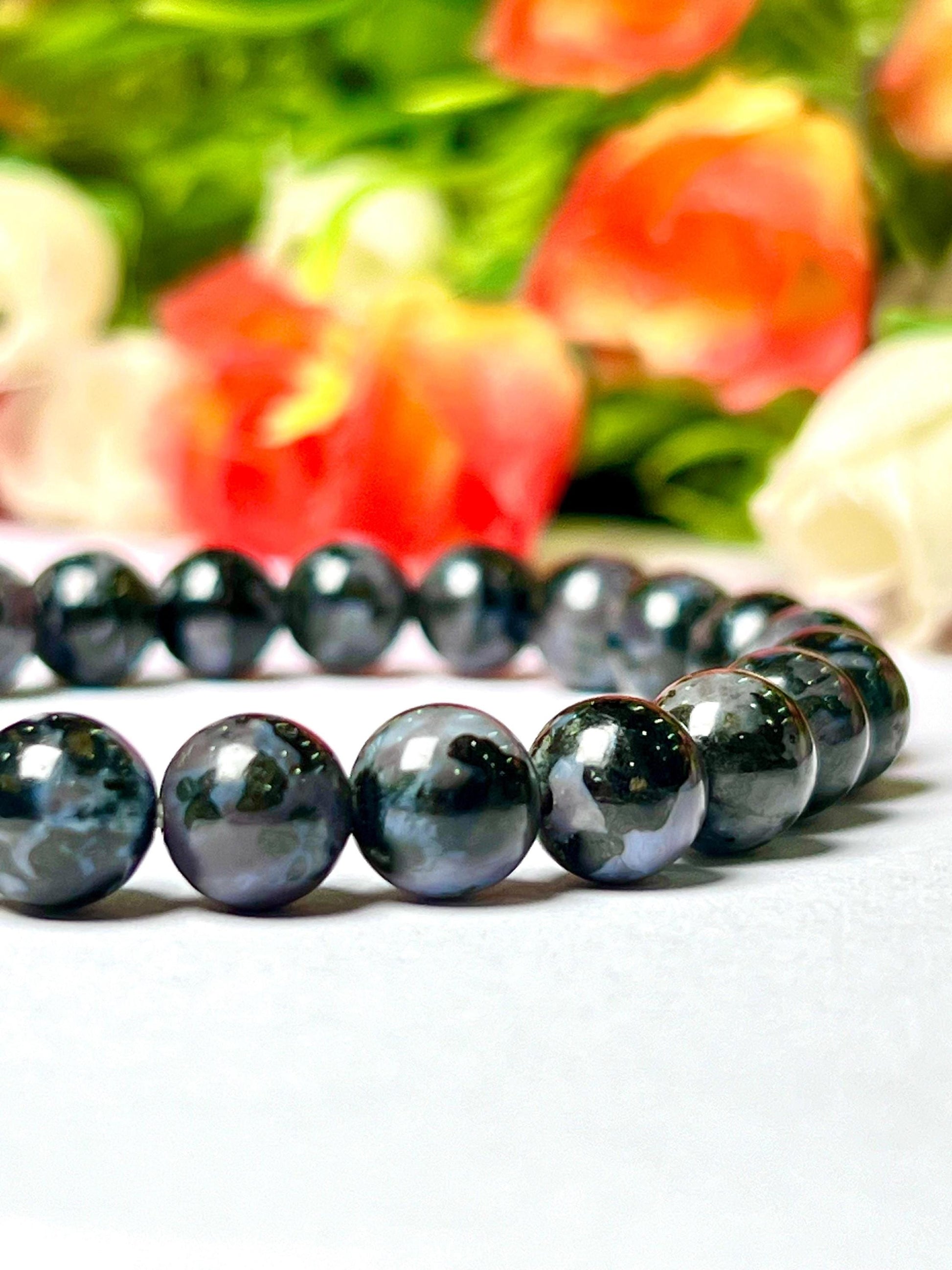 Indigo Gabbro Mystic Merlinite Stone Bracelet l Stretchable Bracelet l Unisex Bracelet l 8 MM Bracelet