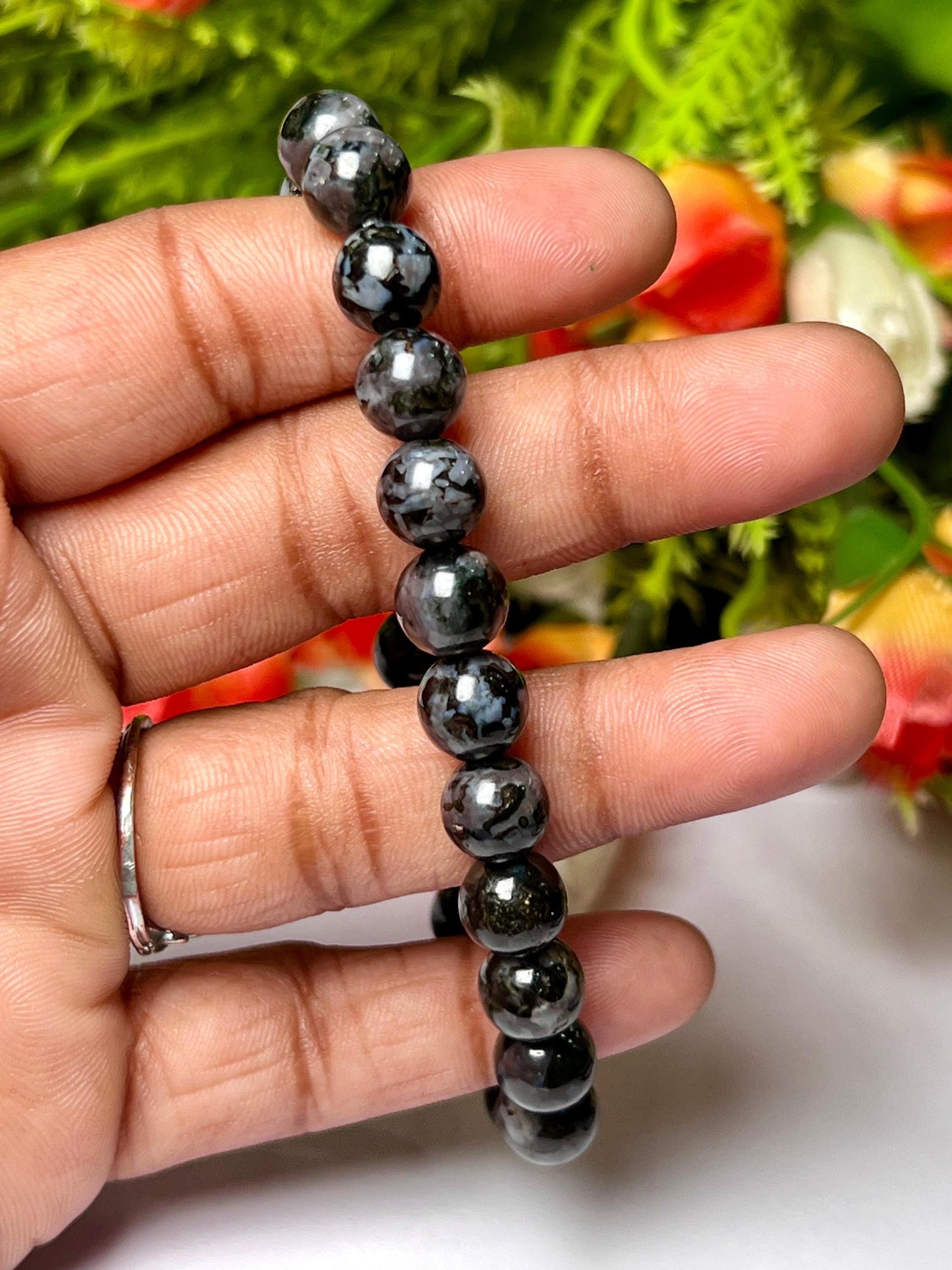 Indigo Gabbro Mystic Merlinite Stone Bracelet l Stretchable Bracelet l Unisex Bracelet l 8 MM Bracelet