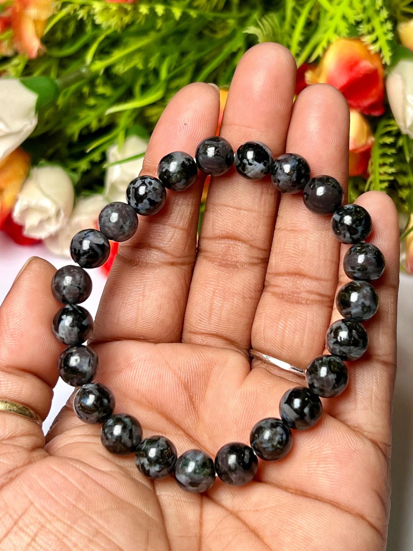 Indigo Gabbro Mystic Merlinite Stone Bracelet l Stretchable Bracelet l Unisex Bracelet l 8 MM Bracelet