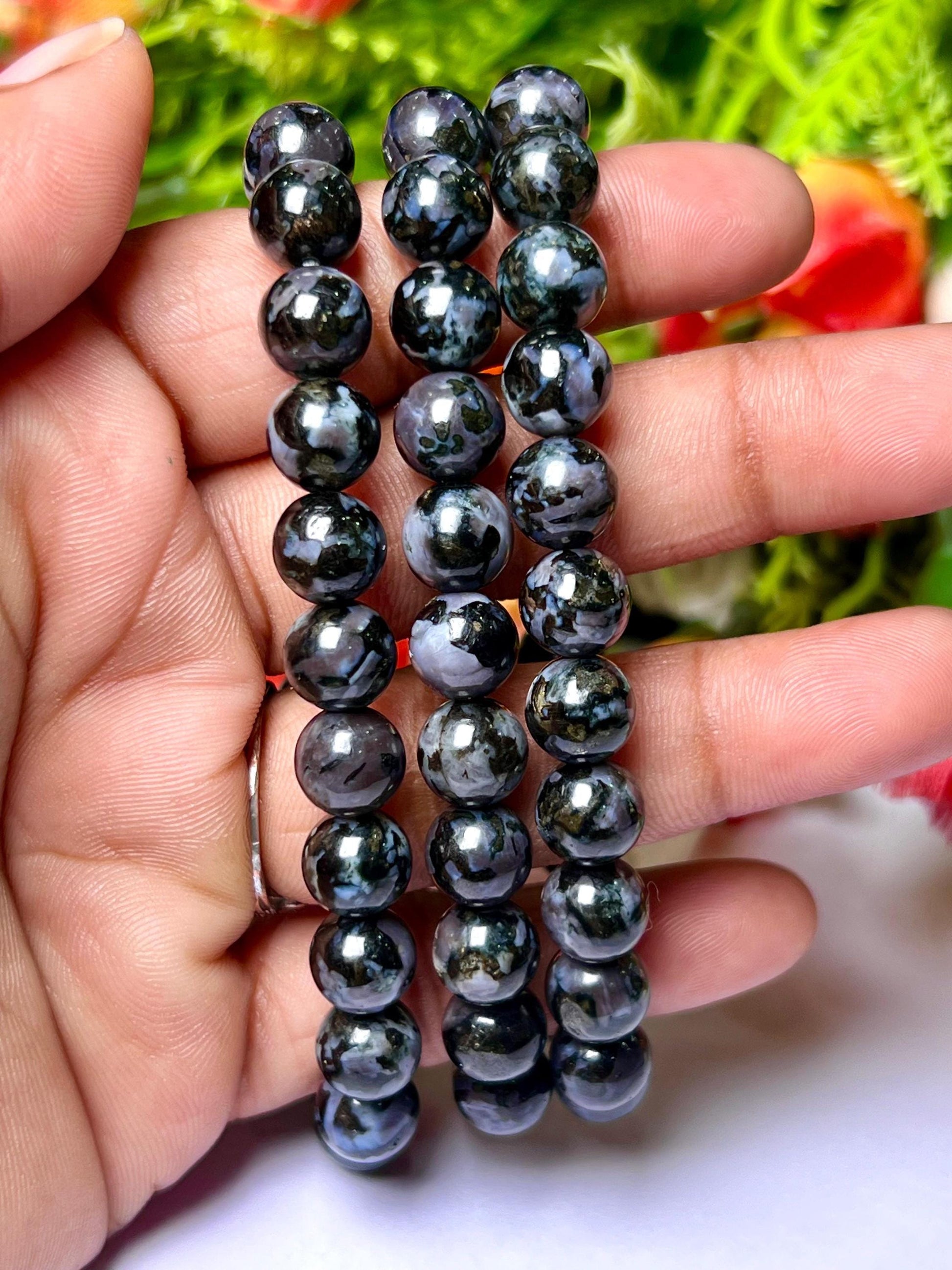 Indigo Gabbro Mystic Merlinite Stone Bracelet l Stretchable Bracelet l Unisex Bracelet l 8 MM Bracelet