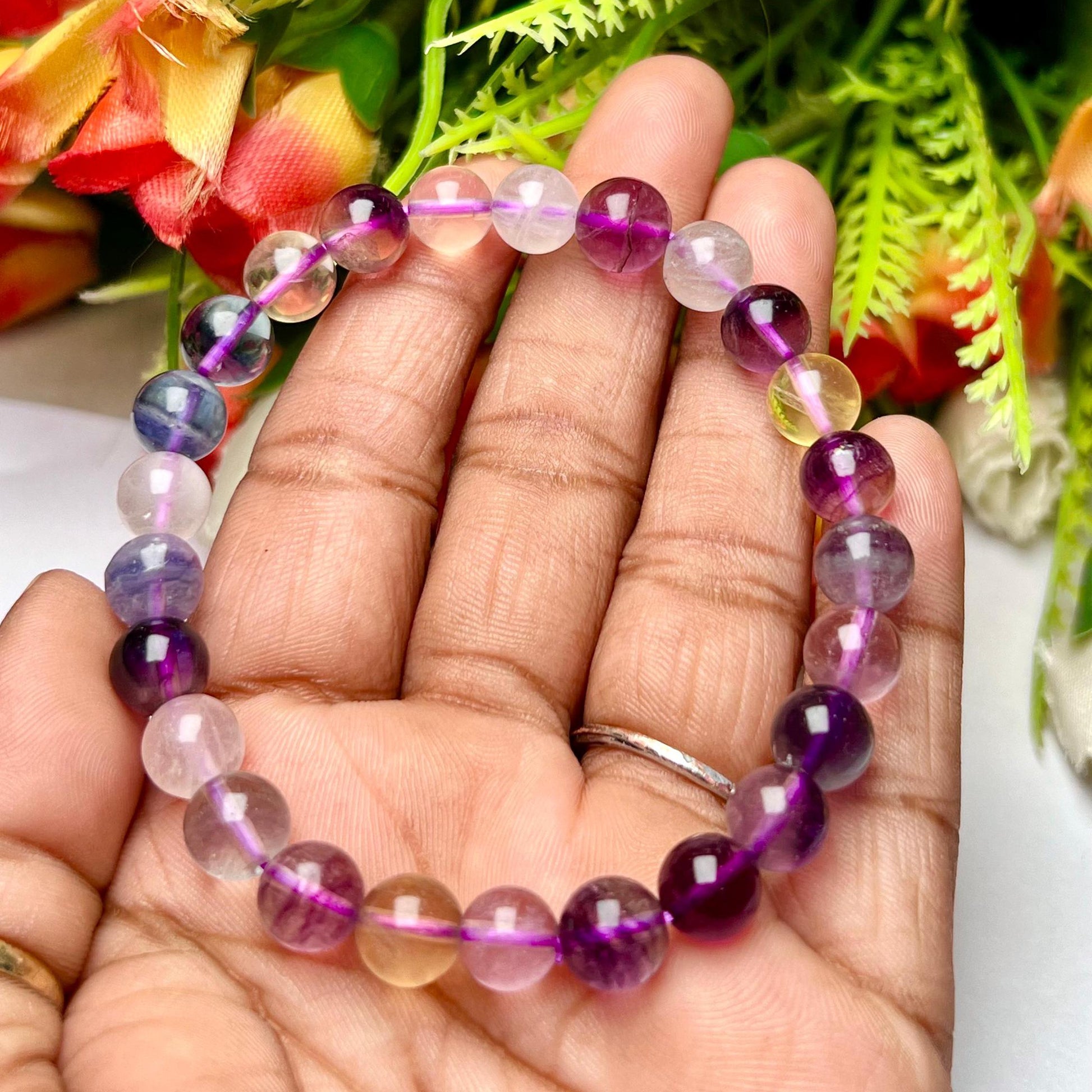 Rainbow Fluorite Stone Bracelet l Stretchable Bracelet l Unisex Bracelet l 8 MM Bracelet