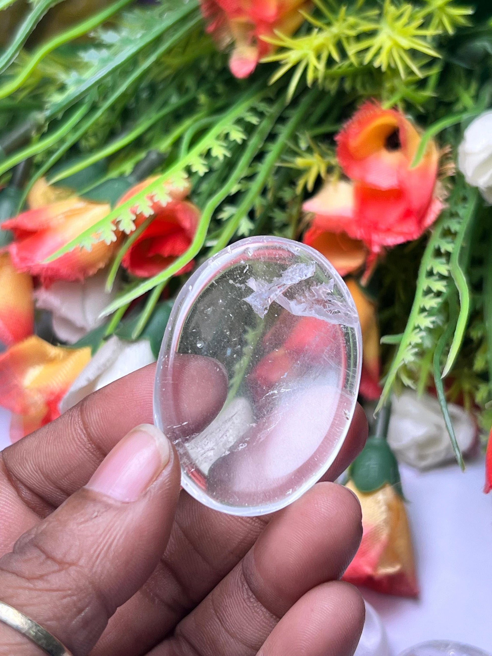 Himalayan Crystal Quartz Stone Worry Stone – Crystal Worry Stone – Pocket Stone – Healing Crystal - 4cmx3cm Thumb Stone One (1) Piece