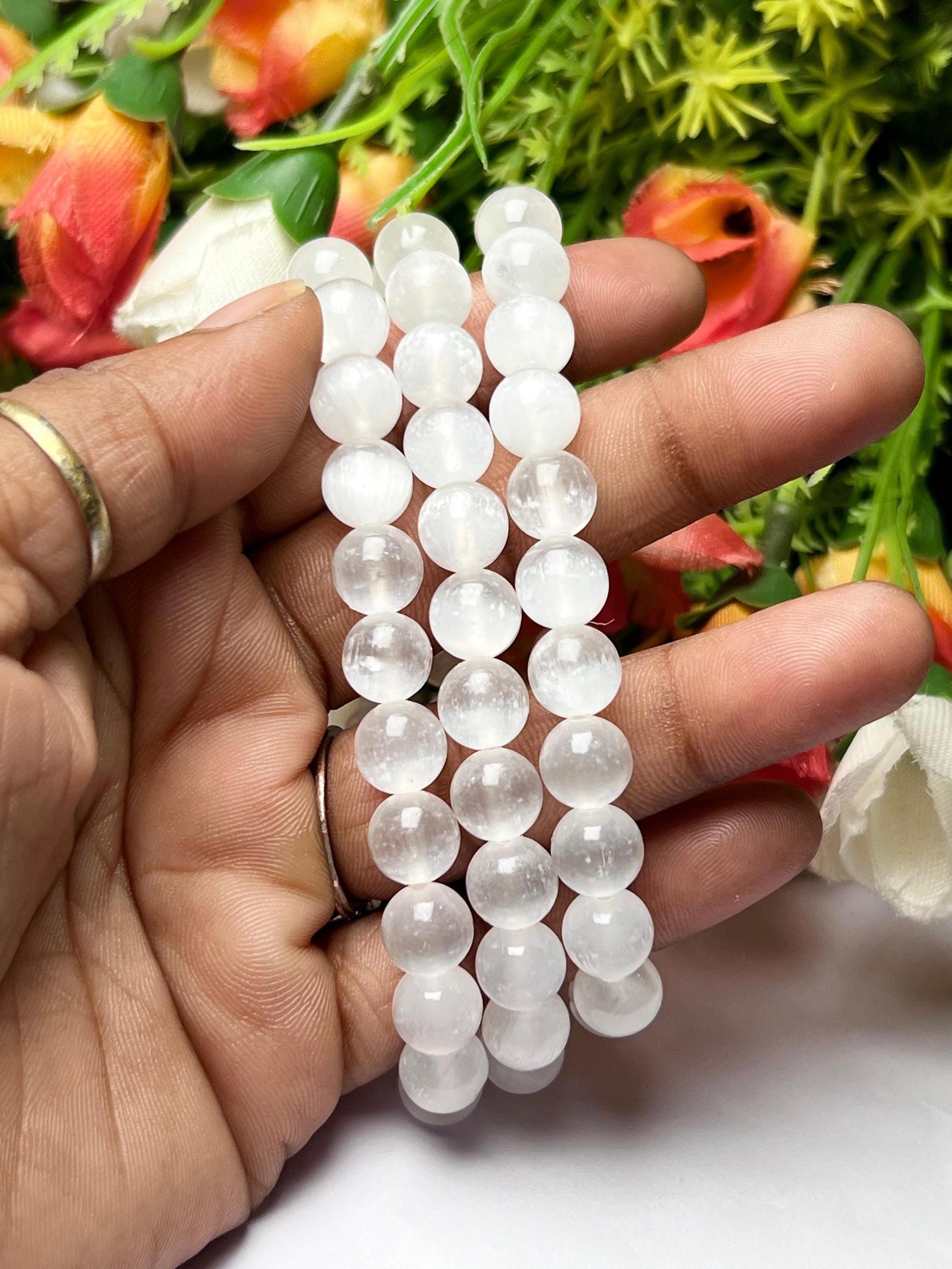 Selenite Stone Bracelet l Stretchable Bracelet l Unisex Bracelet l 8 MM Bracelet
