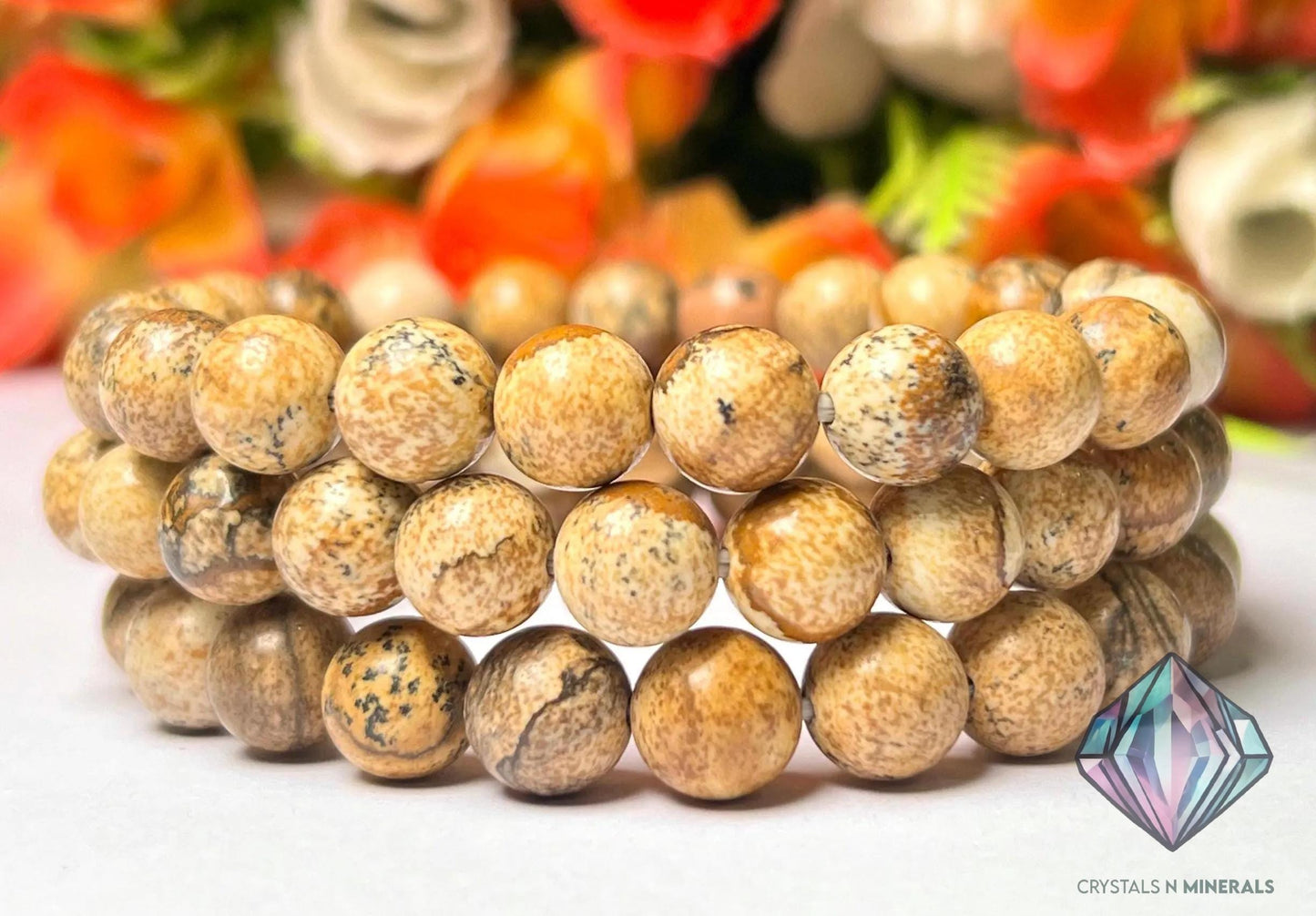Picture Jasper Stone Bracelet l Stretchable Bracelet l Unisex Bracelet l 8 MM Bracelet