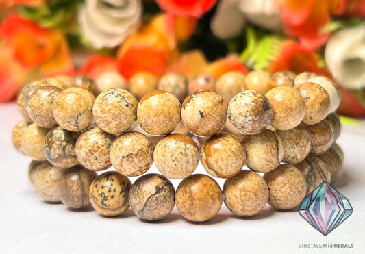 Picture Jasper Stone Bracelet l Stretchable Bracelet l Unisex Bracelet l 8 MM Bracelet