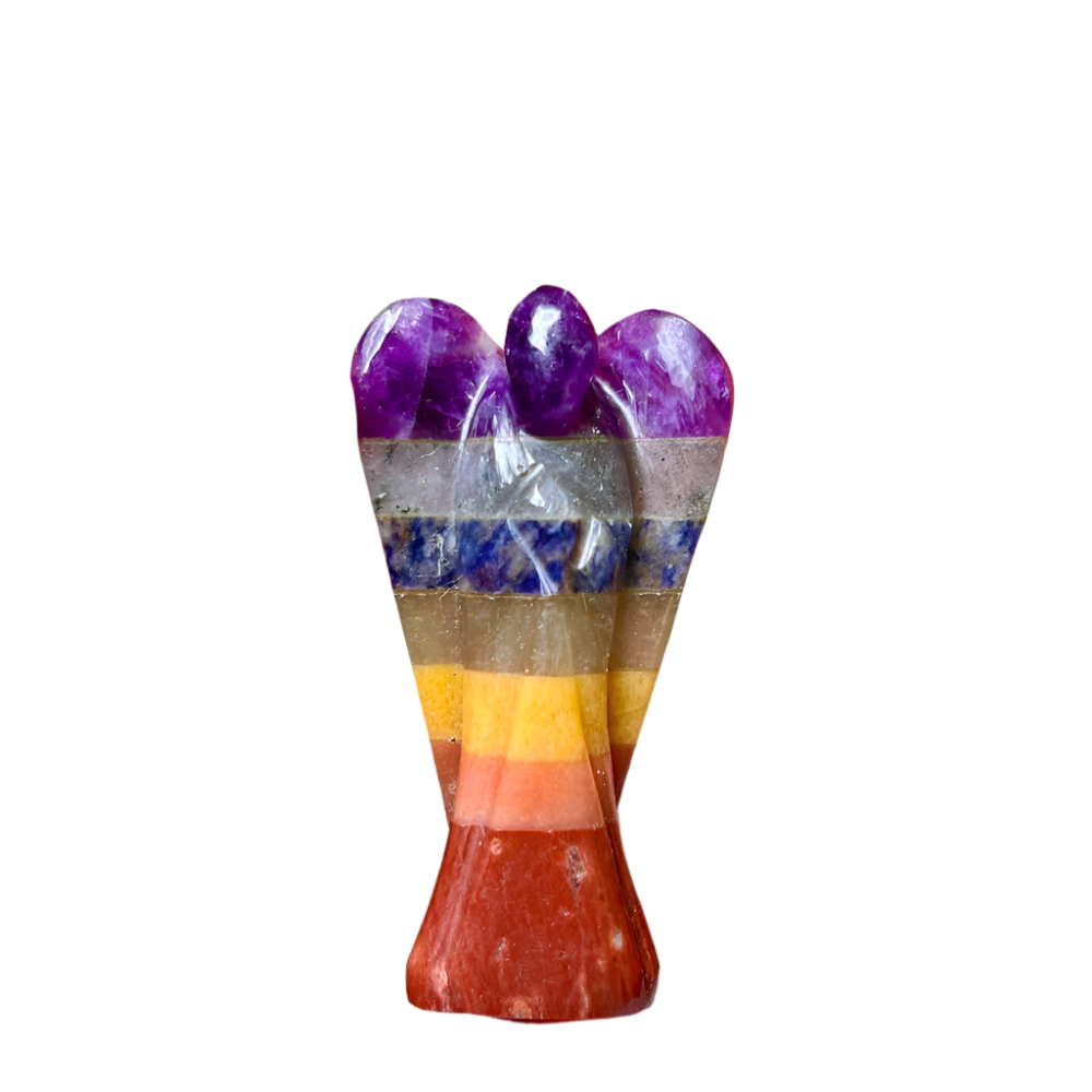 Seven Chakra Stone Angel – 2" Guardian Angel for Energy Alignment & Spiritual Healing