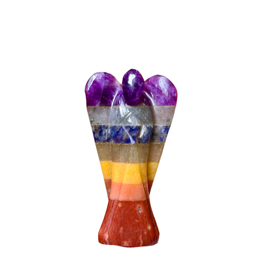 Seven Chakra Stone Angel – 2" Guardian Angel for Energy Alignment & Spiritual Healing
