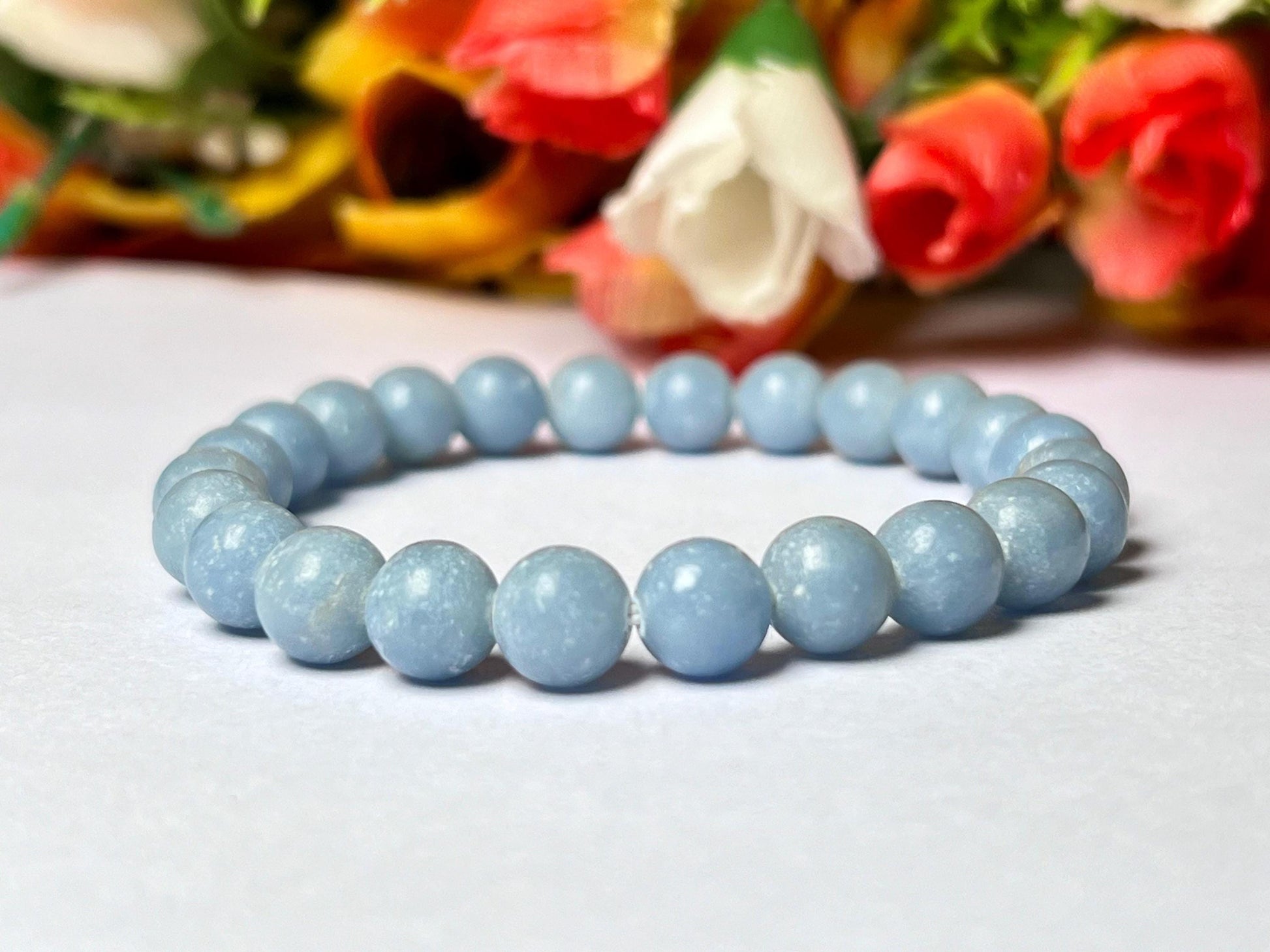 Angelite Stone Anhydrite Stone Bracelet l Stretchable Bracelet l Unisex Bracelet l 8 MM Bracelet