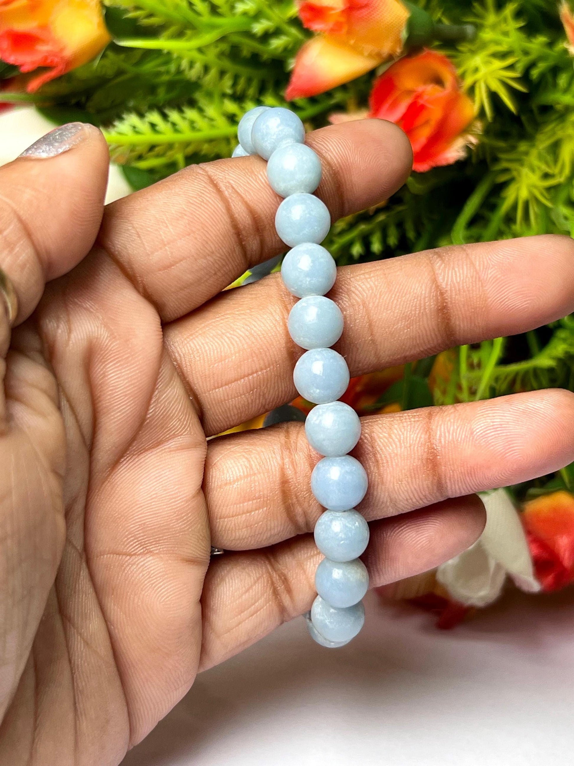 Angelite Stone Anhydrite Stone Bracelet l Stretchable Bracelet l Unisex Bracelet l 8 MM Bracelet