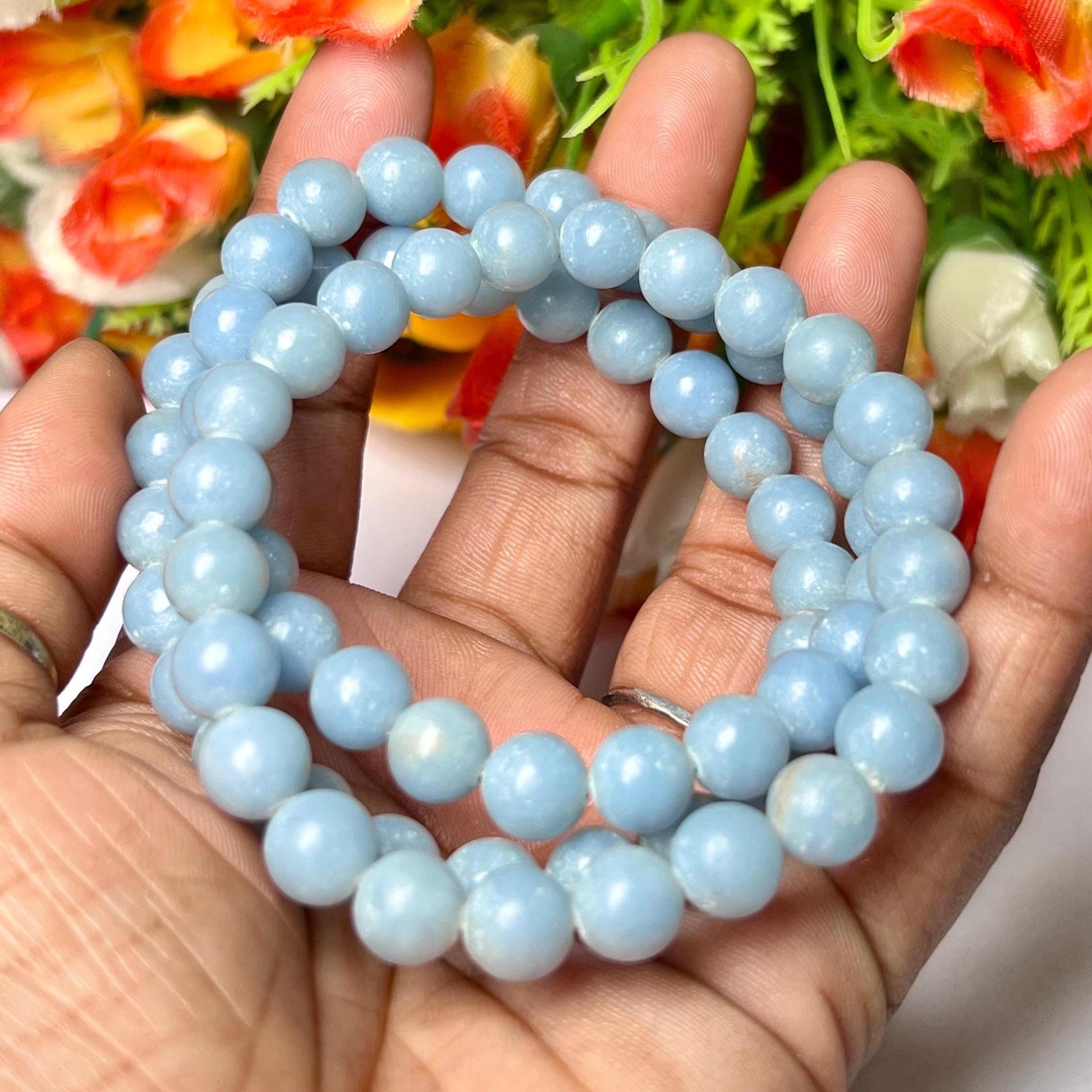 Angelite Stone Anhydrite Stone Bracelet l Stretchable Bracelet l Unisex Bracelet l 8 MM Bracelet