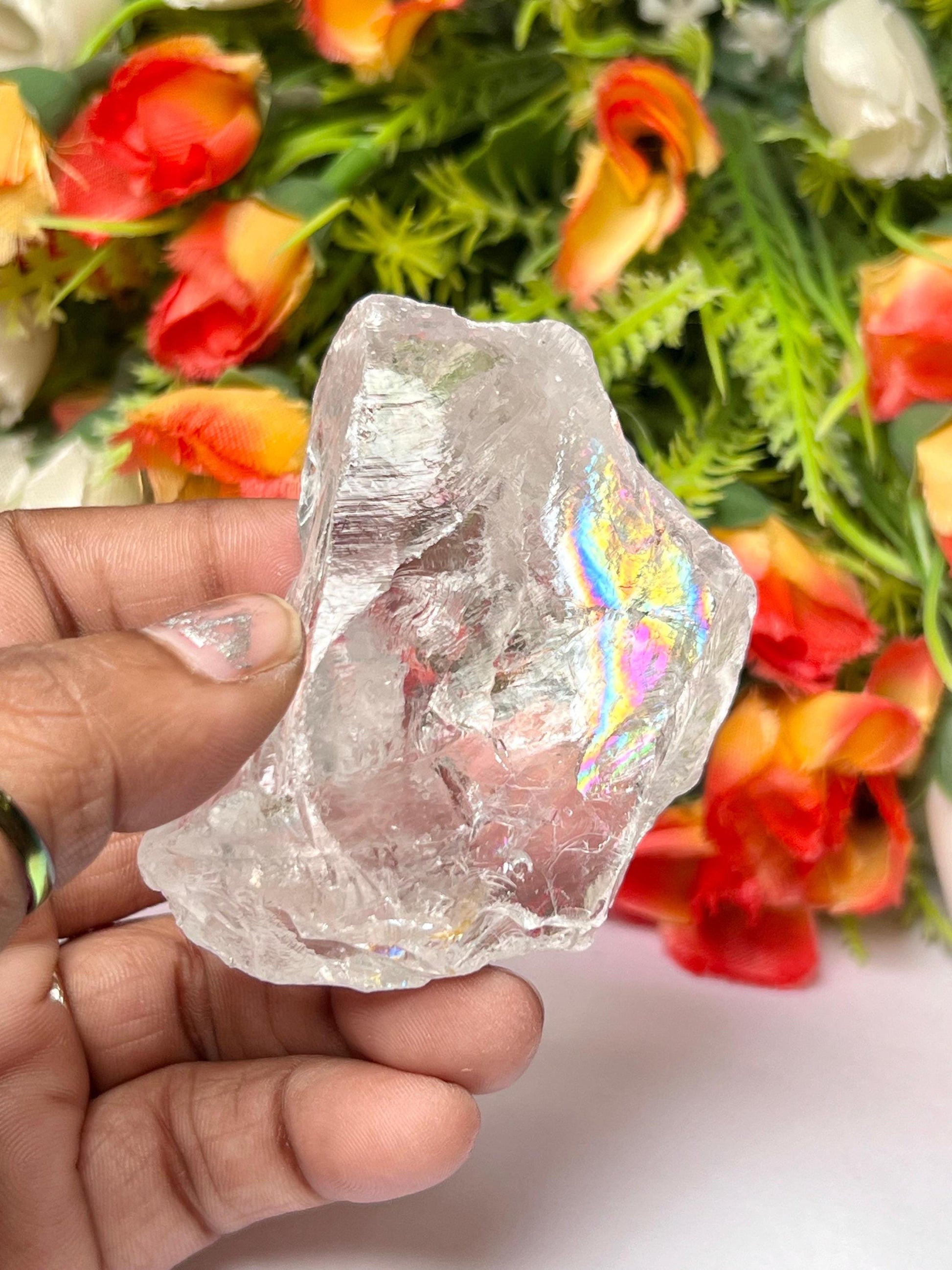 Premium Rainbow Satyaloka Quartz Crystal Natural Rough Stone with Beautiful Rainbow 132 Gram