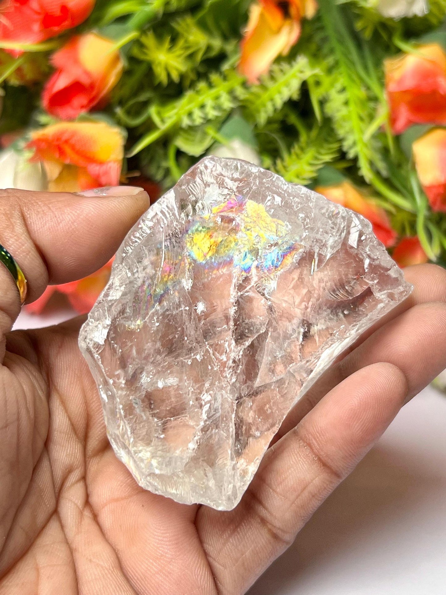 Premium Rainbow Satyaloka Quartz Crystal Natural Rough Stone with Beautiful Rainbow 132 Gram