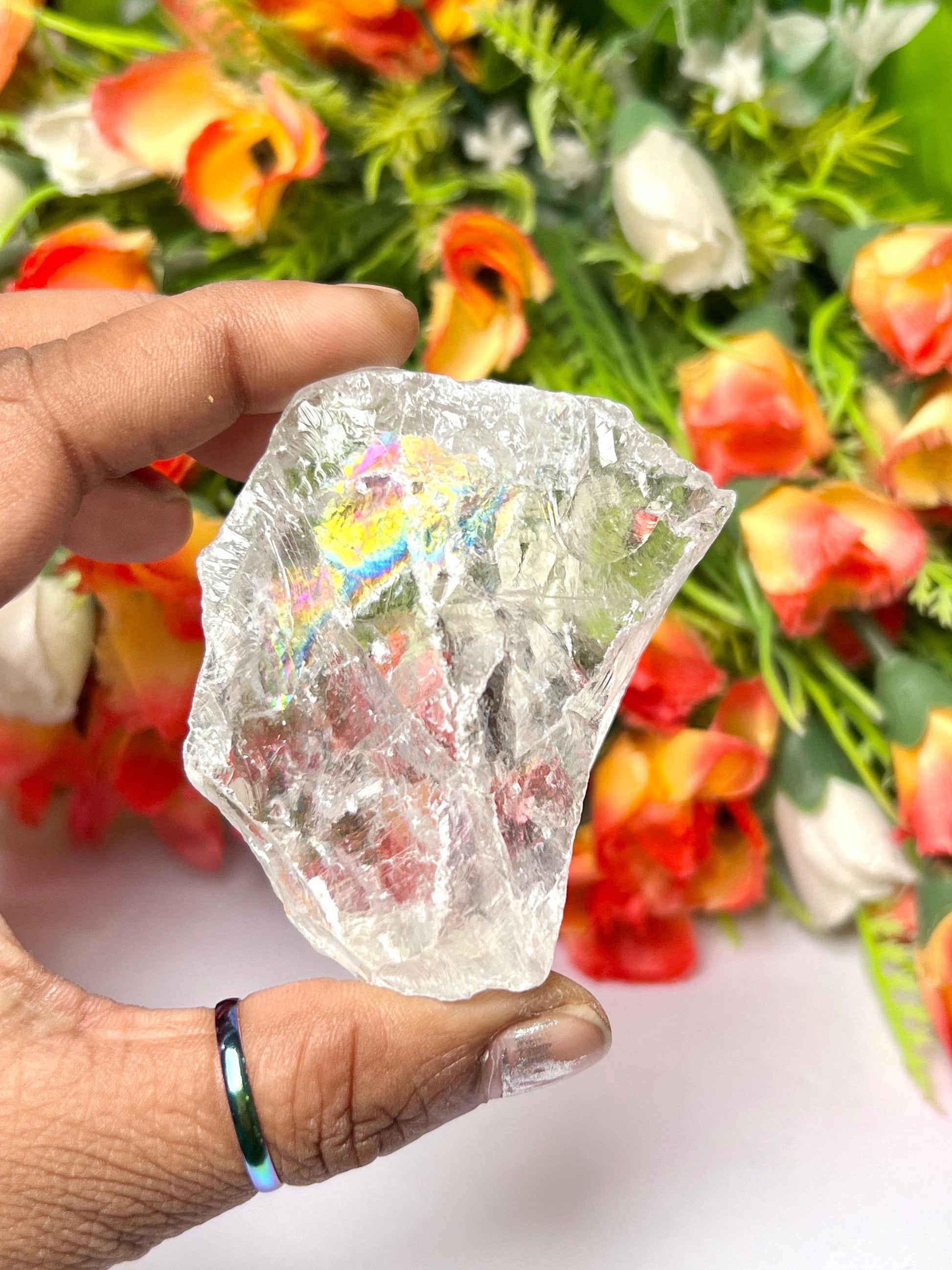 Premium Rainbow Satyaloka Quartz Crystal Natural Rough Stone with Beautiful Rainbow 132 Gram