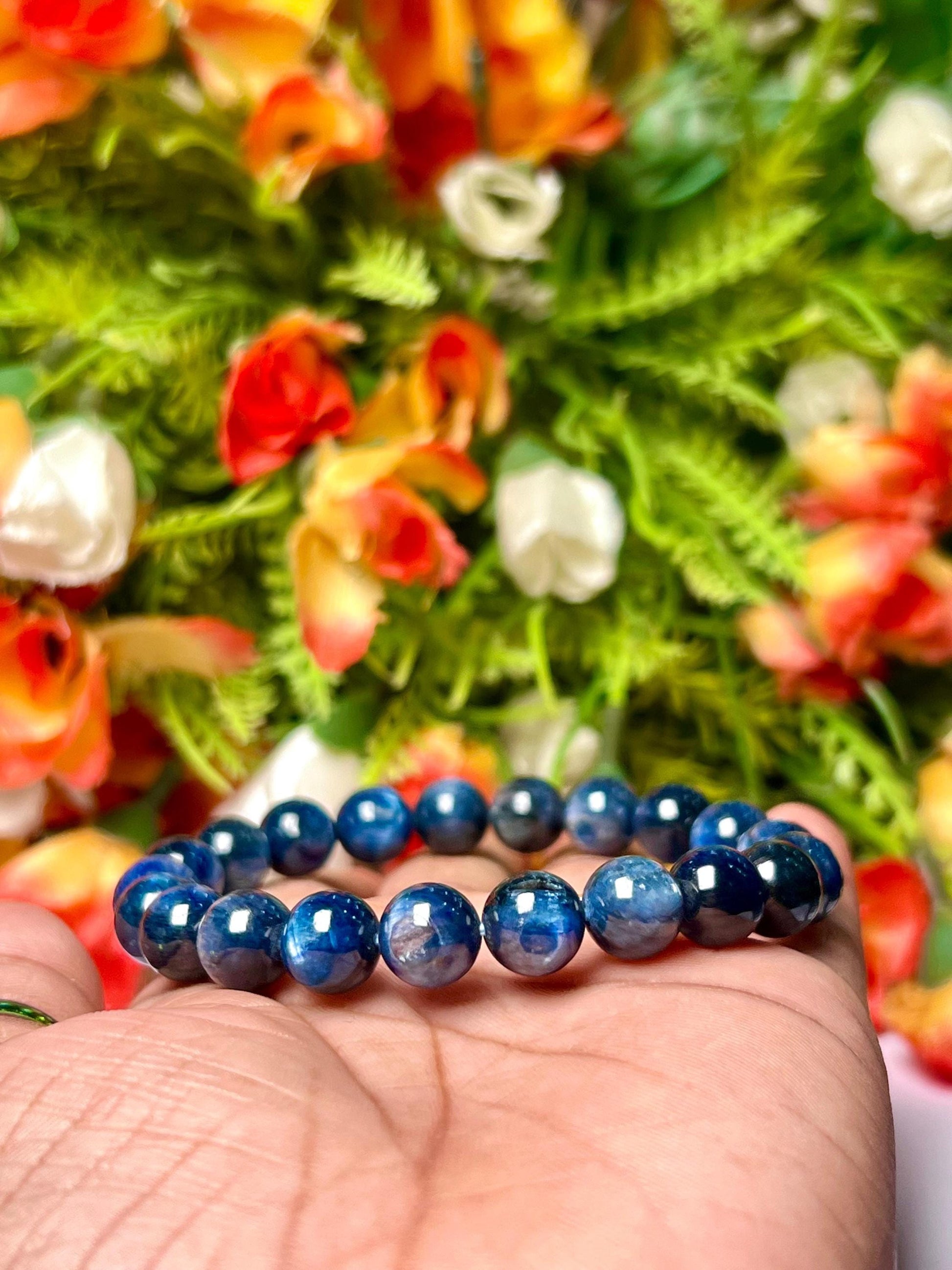 9 MM  Blue Kyanite Stone Bracelet l Stretchable Bracelet l Unisex Bracelet