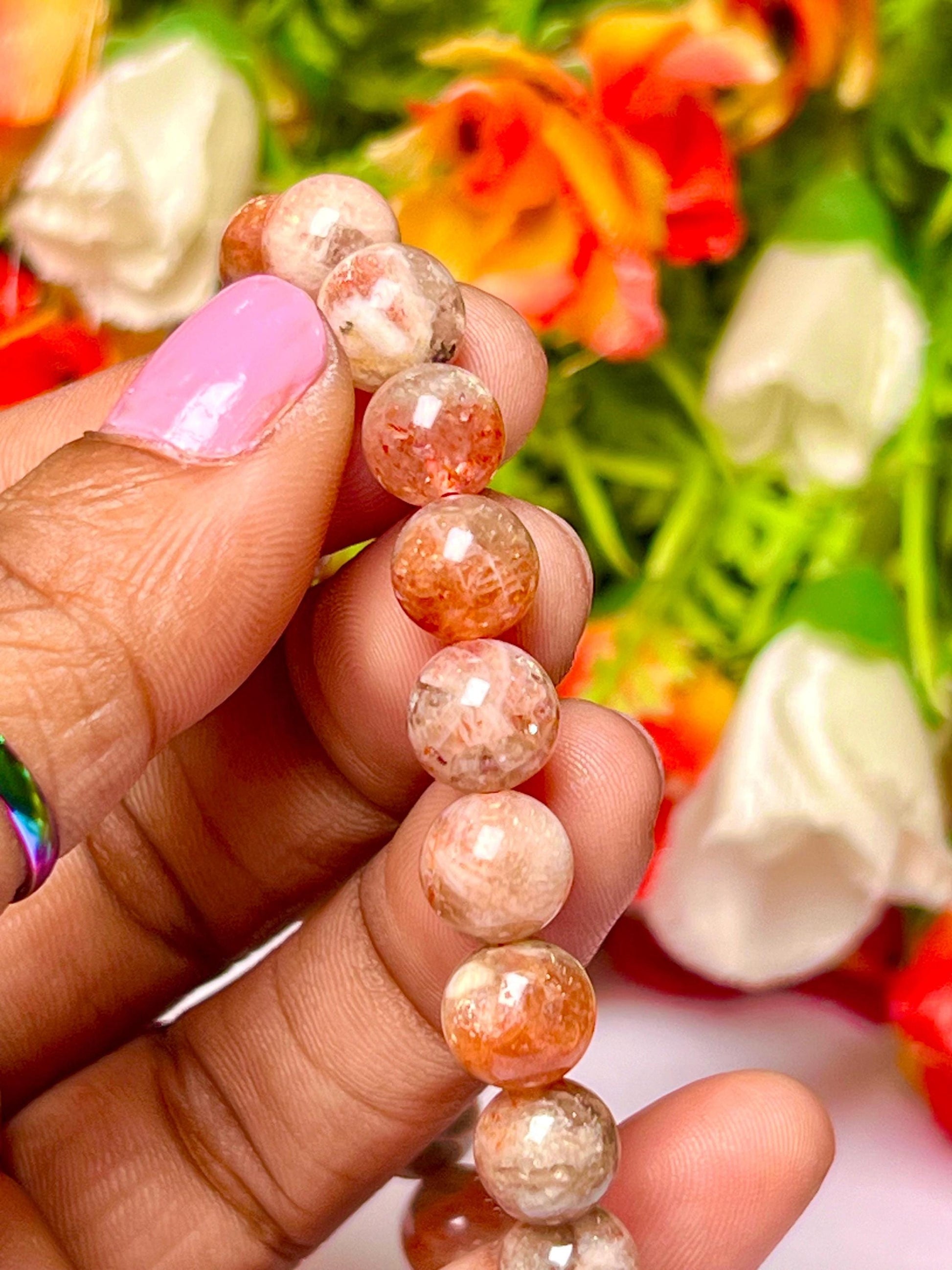 10 MM Sunstone Stone Bracelet l Stretchable Bracelet l Unisex Bracelet