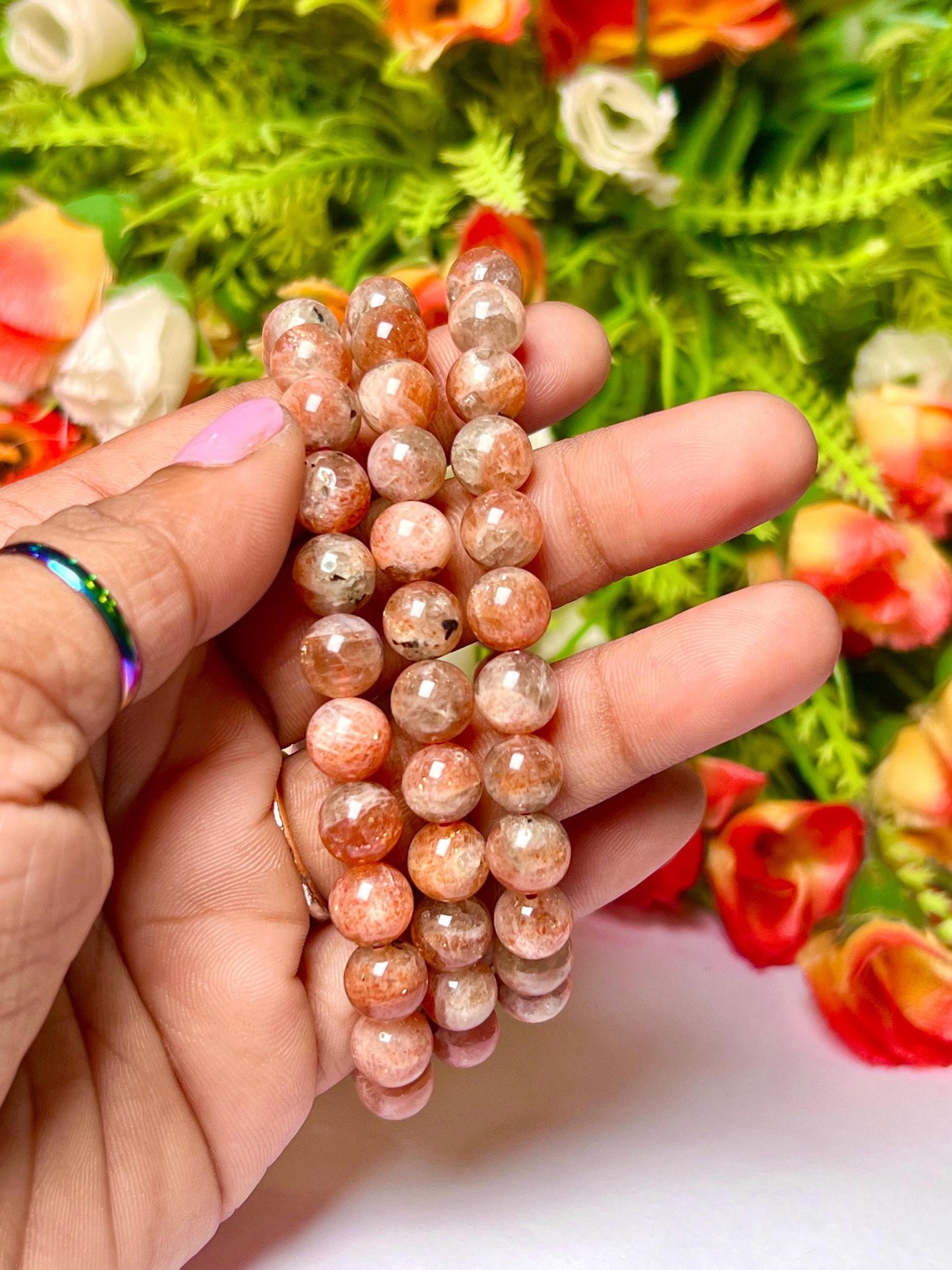 10 MM Sunstone Stone Bracelet l Stretchable Bracelet l Unisex Bracelet