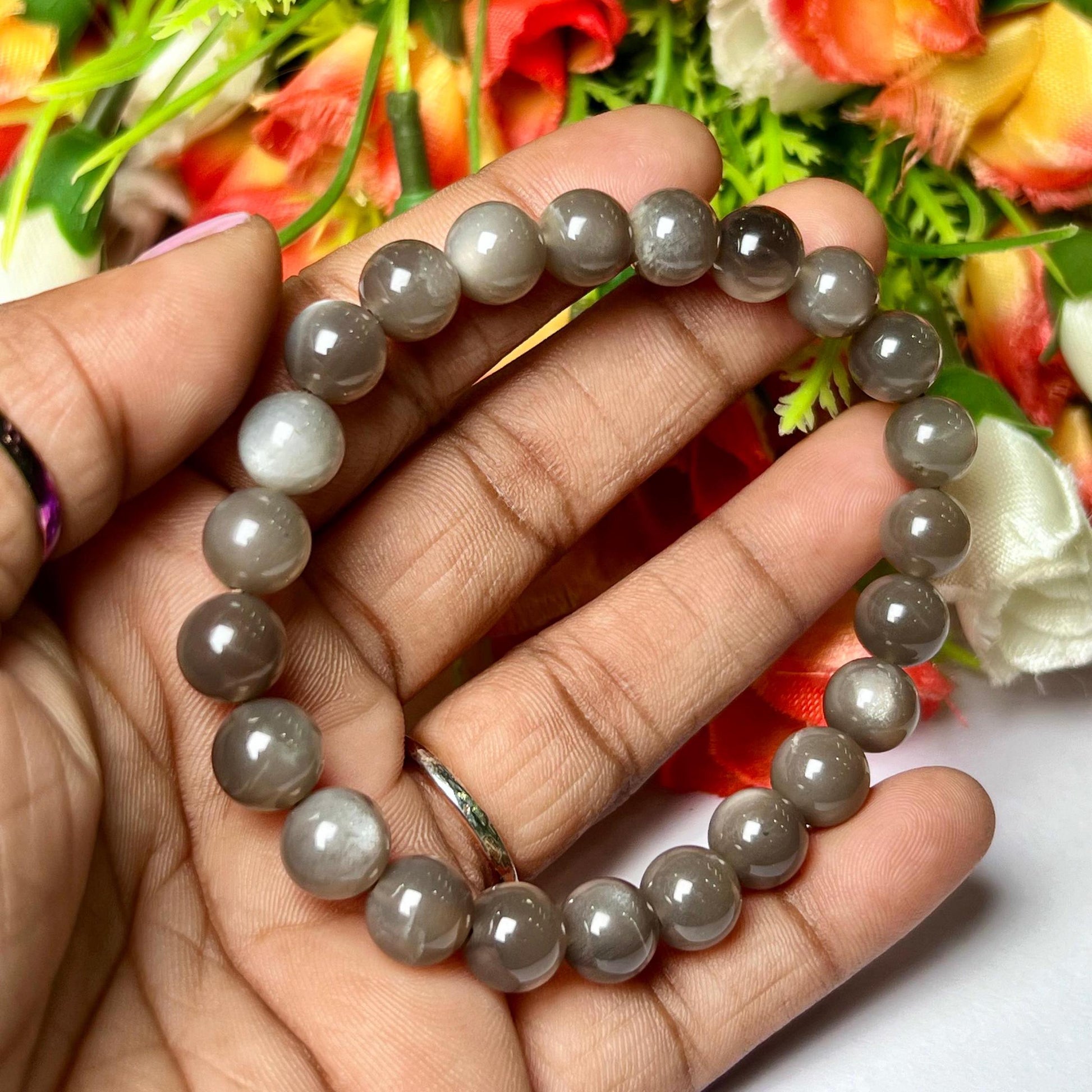 Black Moonstone Premium Quality Stone Bracelet l Stretchable Bracelet l Unisex Bracelet l 8 MM Bracelet AAAAA+++++
