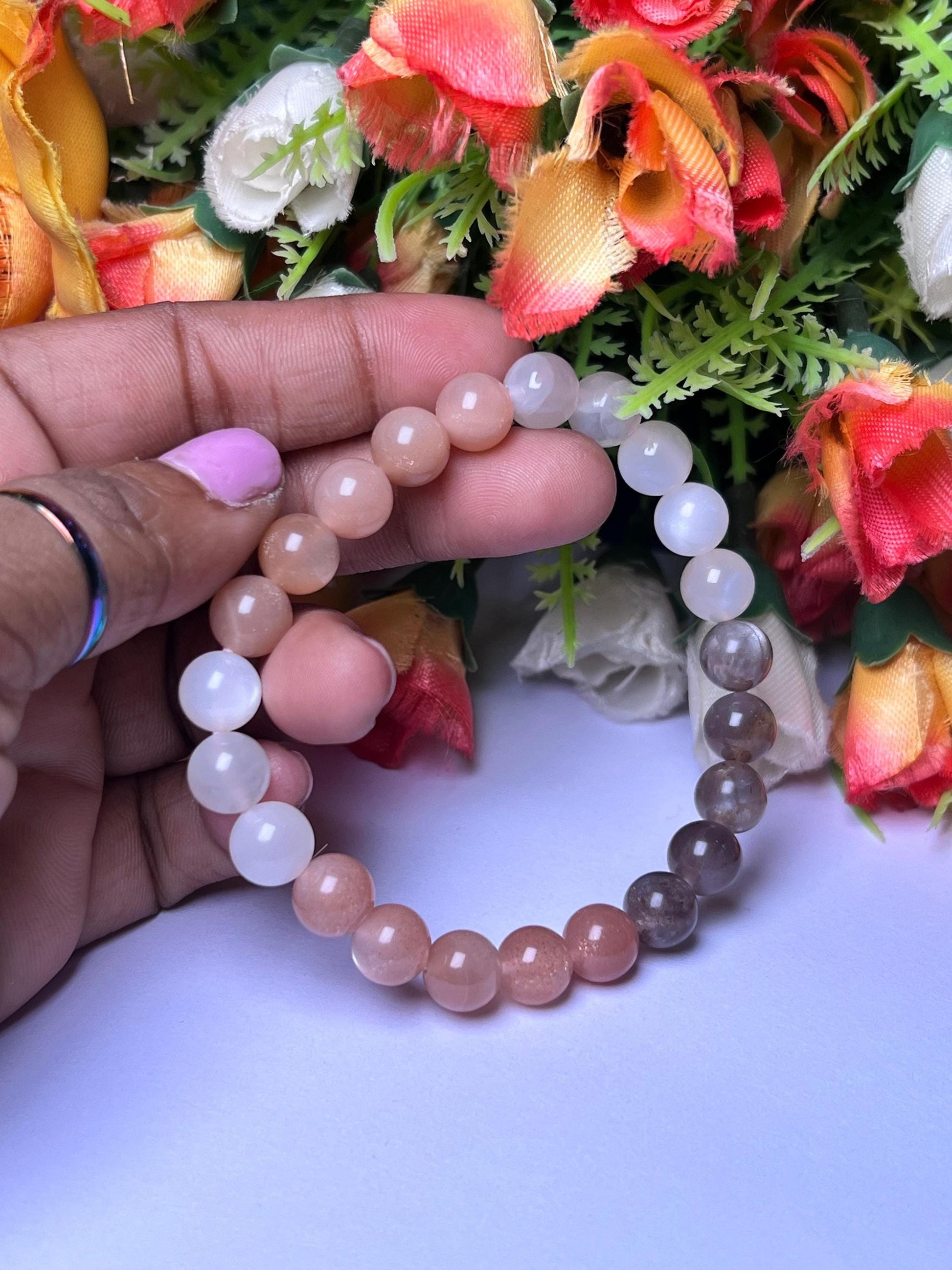 Multi Color Moonstone Bracelet l Stretchable Bracelet l Unisex Bracelet l 8 MM Bracelet