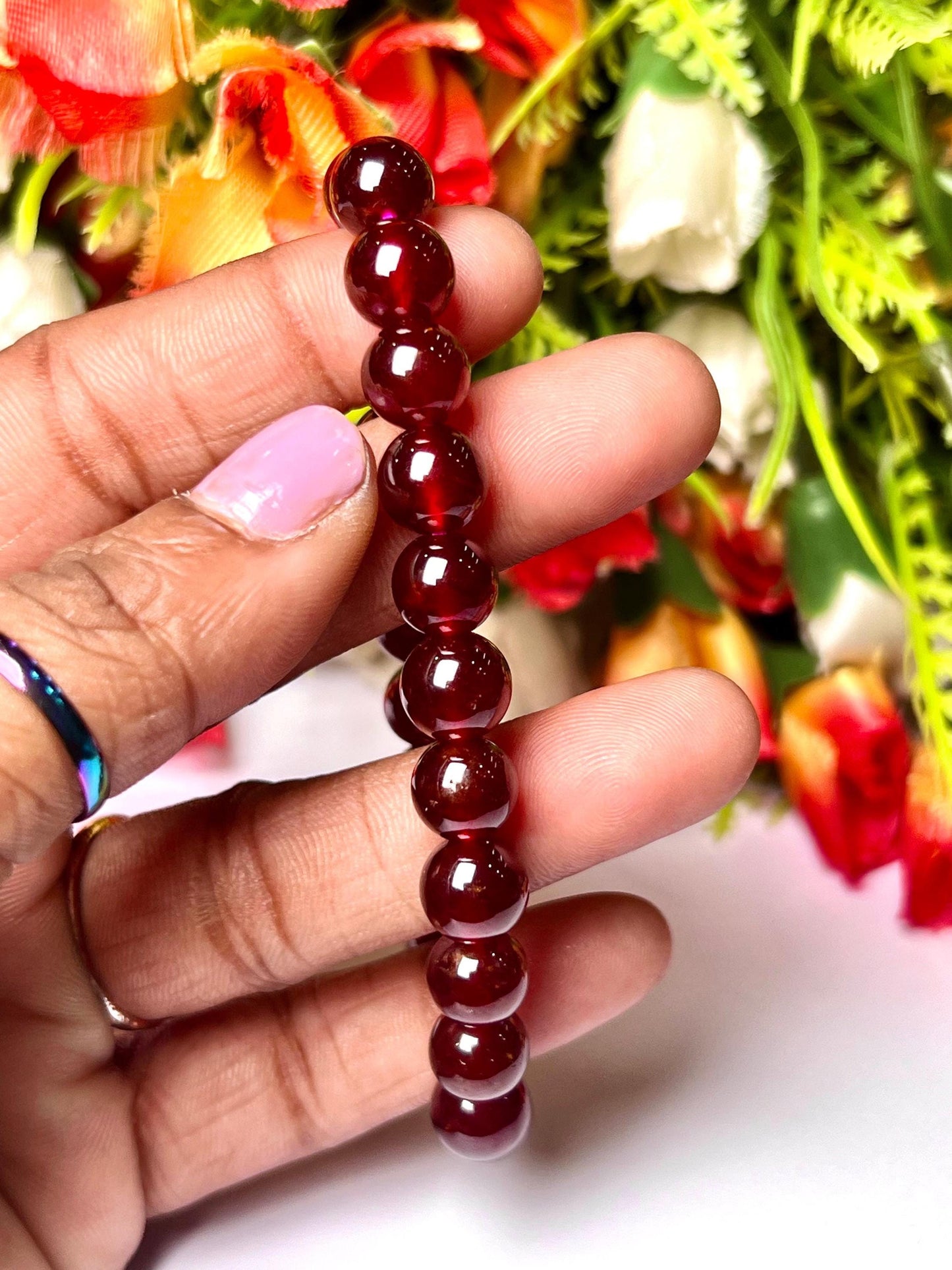 Hessonite Stone / Gomed Stone Bracelet l Stretchable Bracelet l Unisex Bracelet l 8 MM Bracelet AAAAA +++++