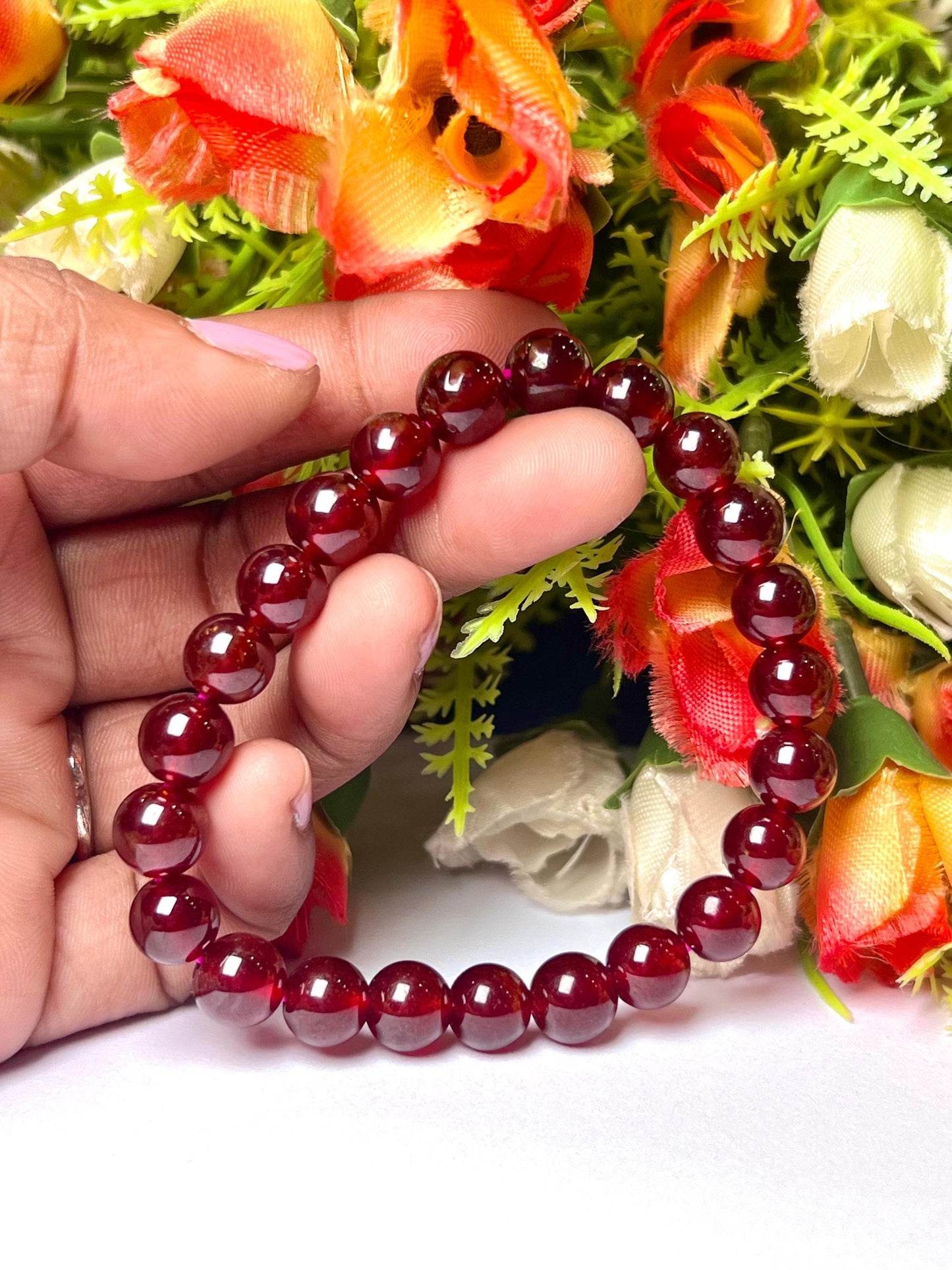 Hessonite Stone / Gomed Stone Bracelet l Stretchable Bracelet l Unisex Bracelet l 8 MM Bracelet AAAAA +++++