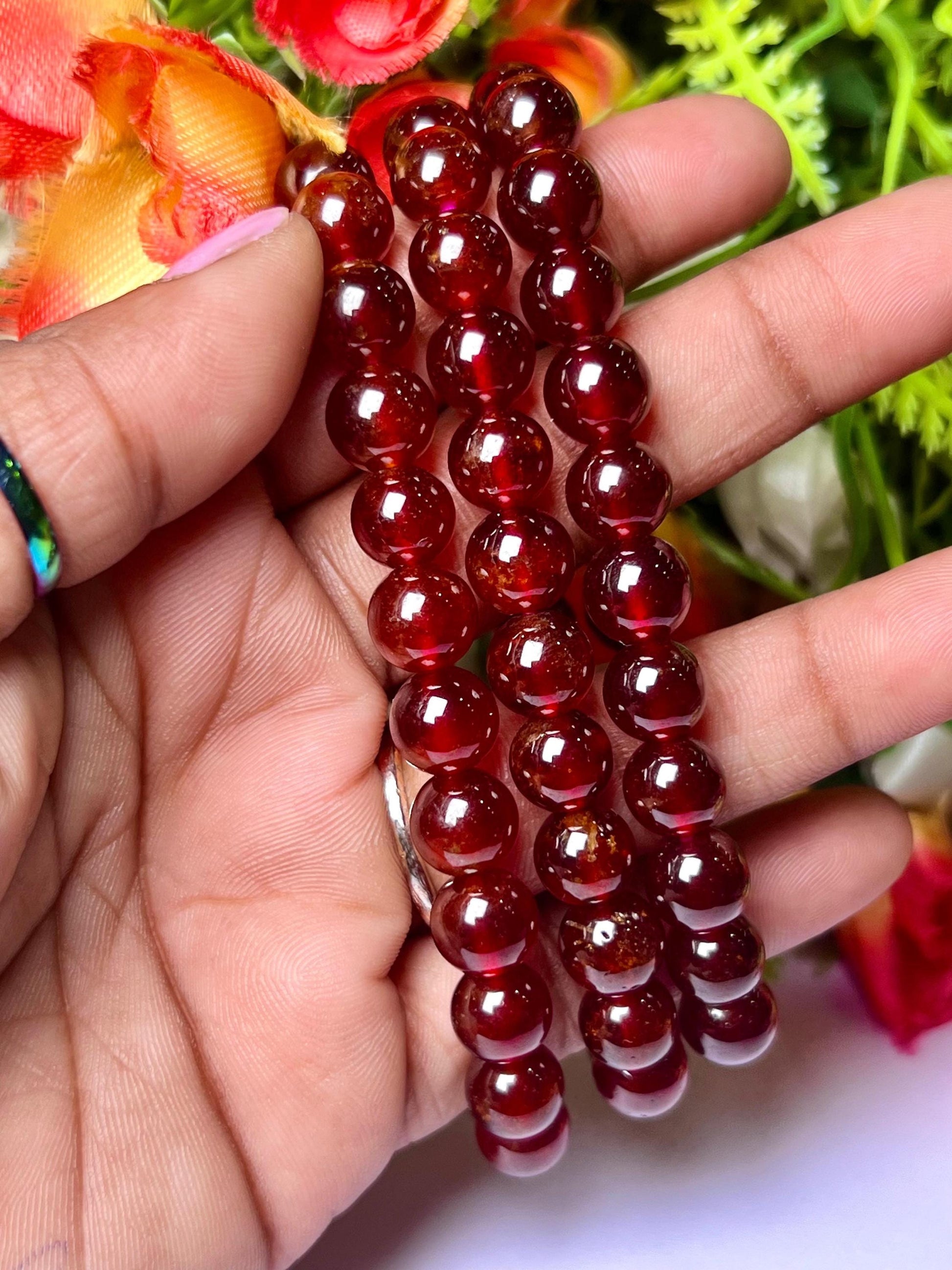 Hessonite Stone / Gomed Stone Bracelet l Stretchable Bracelet l Unisex Bracelet l 8 MM Bracelet AAAAA +++++