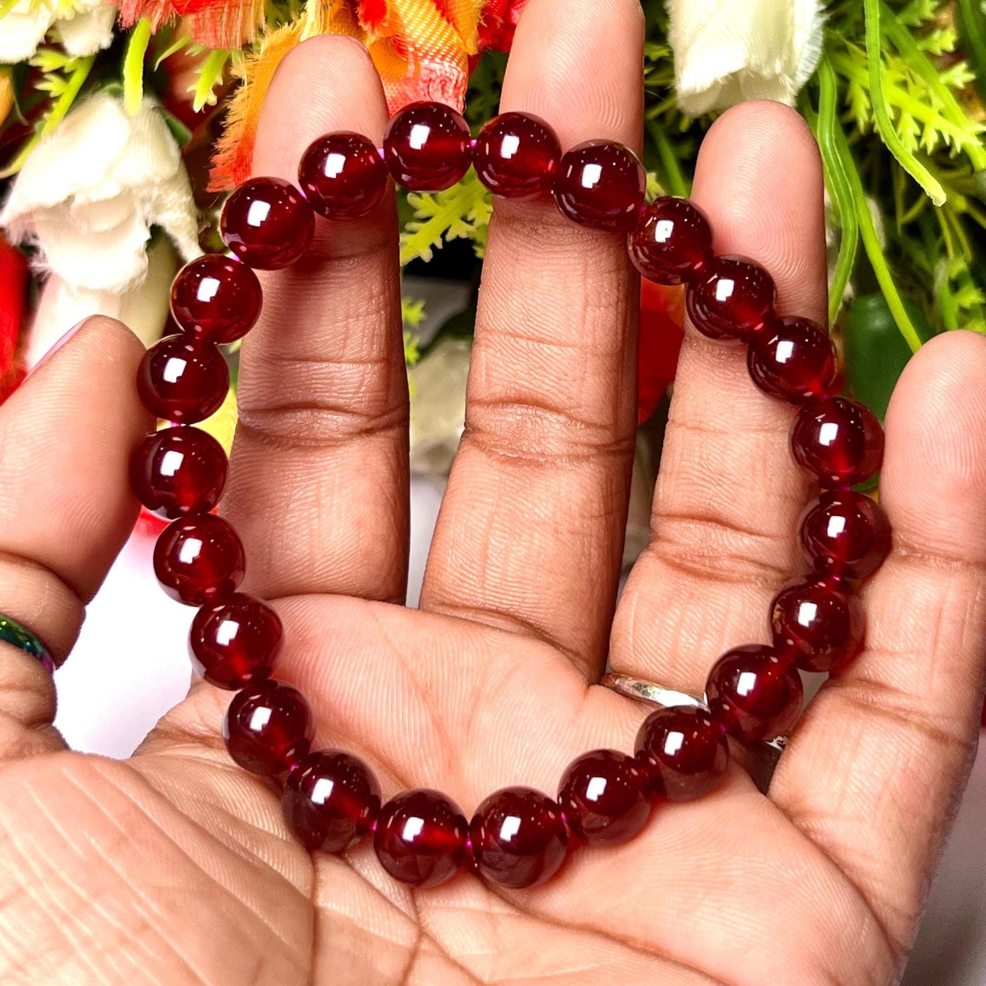 Hessonite Stone / Gomed Stone Bracelet l Stretchable Bracelet l Unisex Bracelet l 8 MM Bracelet AAAAA +++++
