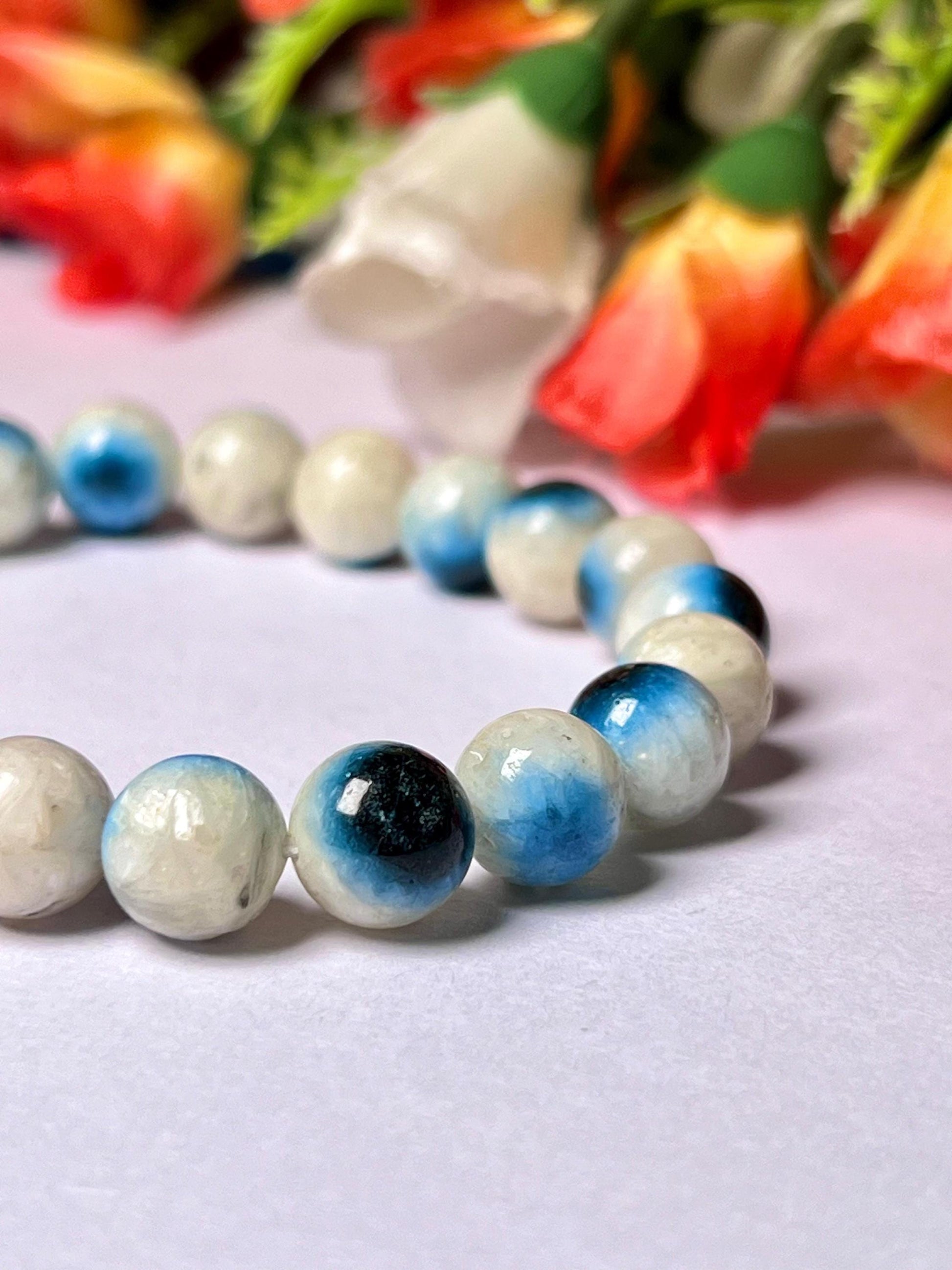 Blue Ice Nakaurite Ice Glacierite Stone Bracelet l Stretchable Bracelet l Unisex Bracelet l 8 MM Bracelet