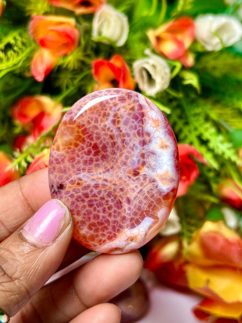 Fire Agate Stone Worry Stone – Crystal Worry Stone – Pocket Stone – Healing Crystal - 4cmx3cm Thumb Stone One (1) Piece