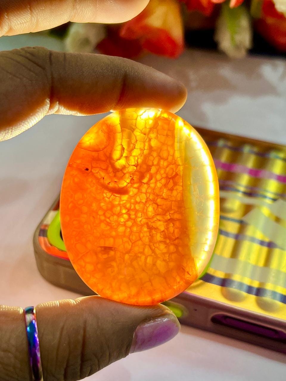 Fire Agate Stone Worry Stone – Crystal Worry Stone – Pocket Stone – Healing Crystal - 4cmx3cm Thumb Stone One (1) Piece
