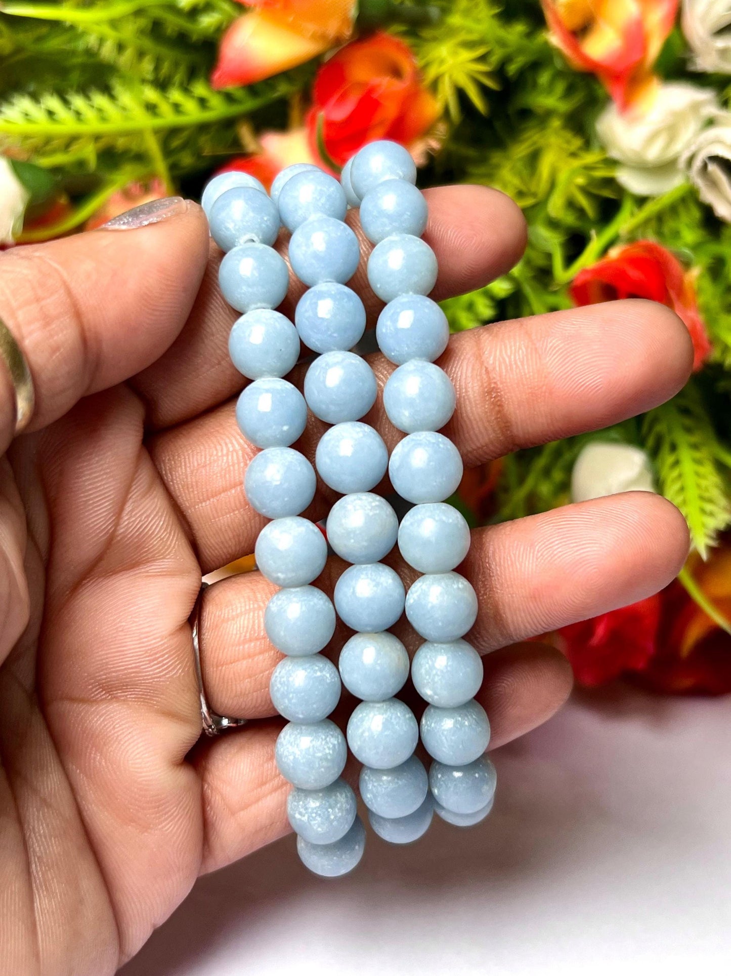 Angelite Stone Anhydrite Stone Bracelet l Stretchable Bracelet l Unisex Bracelet l 8 MM Bracelet