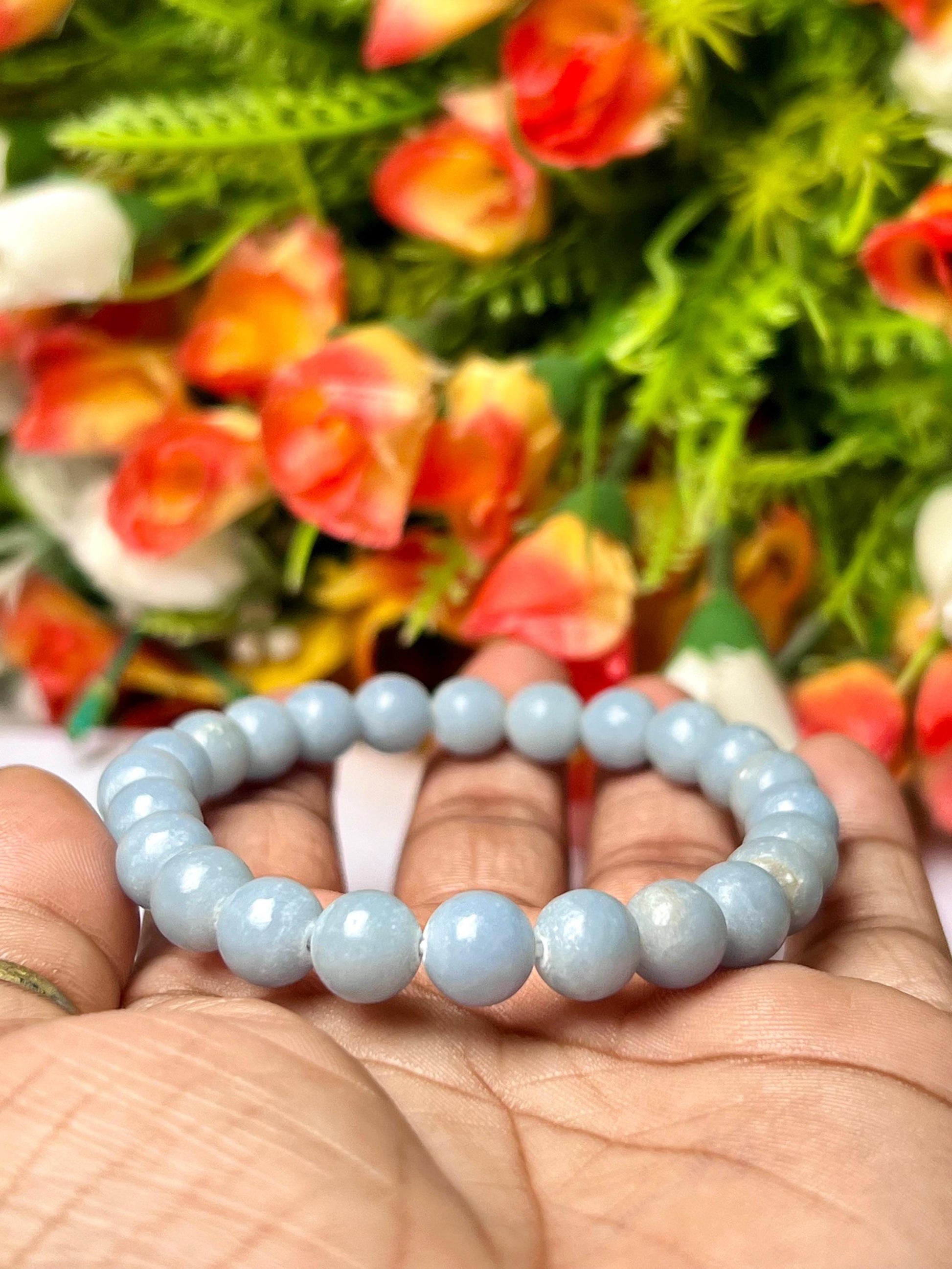 Angelite Stone Anhydrite Stone Bracelet l Stretchable Bracelet l Unisex Bracelet l 8 MM Bracelet