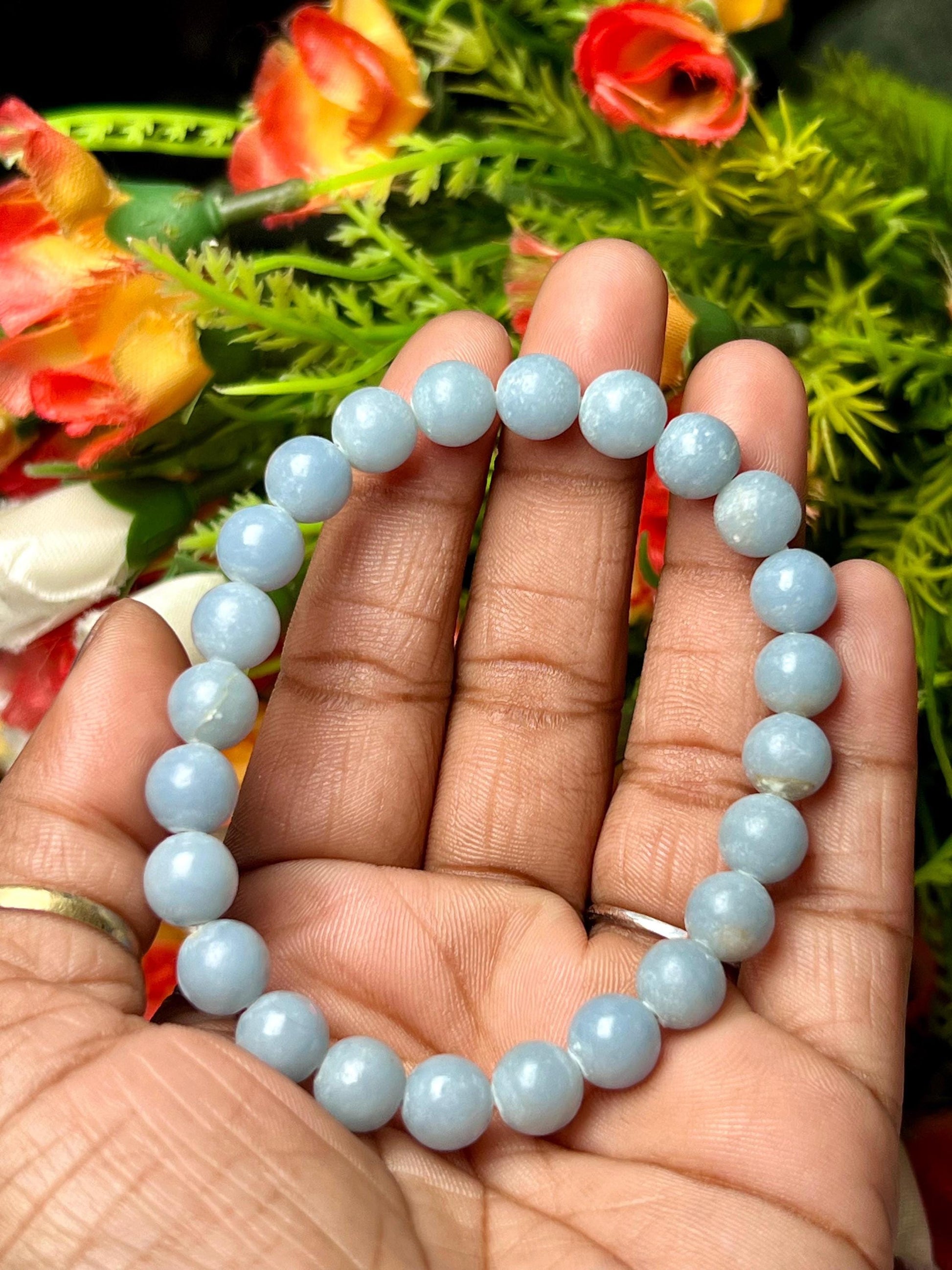Angelite Stone Anhydrite Stone Bracelet l Stretchable Bracelet l Unisex Bracelet l 8 MM Bracelet