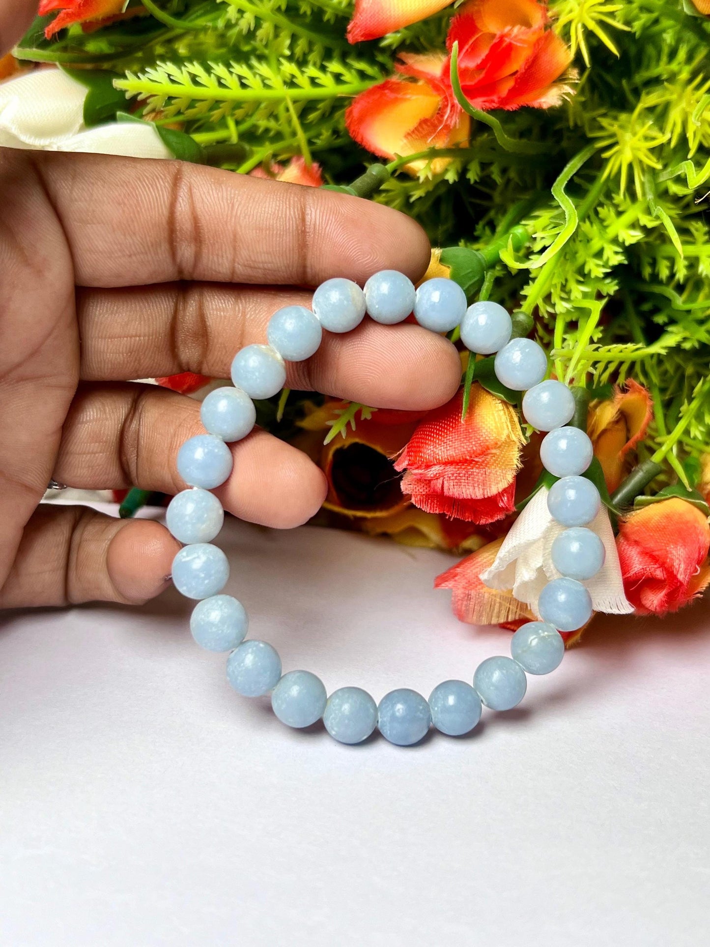 Angelite Stone Anhydrite Stone Bracelet l Stretchable Bracelet l Unisex Bracelet l 8 MM Bracelet