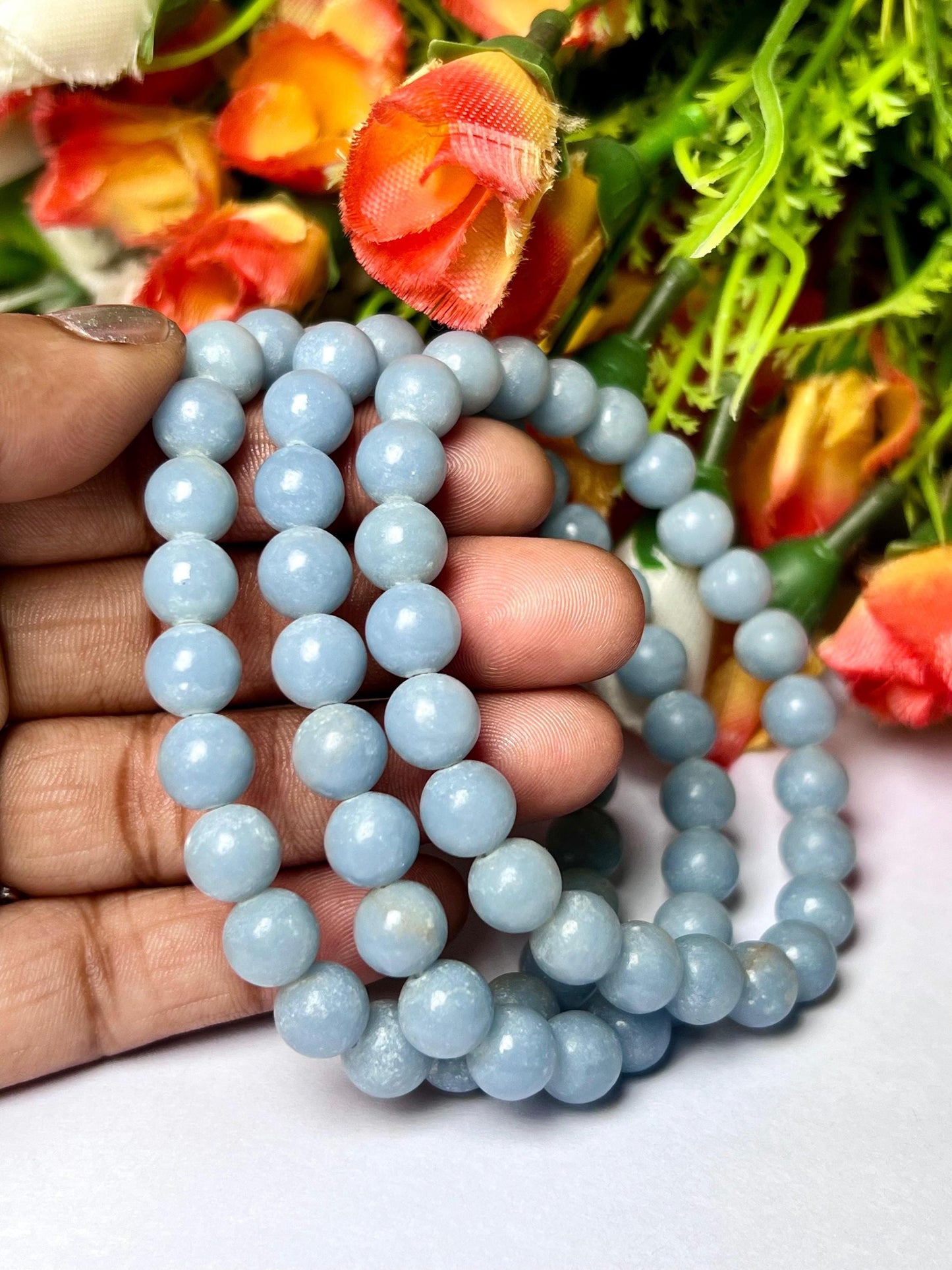 Angelite Stone Anhydrite Stone Bracelet l Stretchable Bracelet l Unisex Bracelet l 8 MM Bracelet