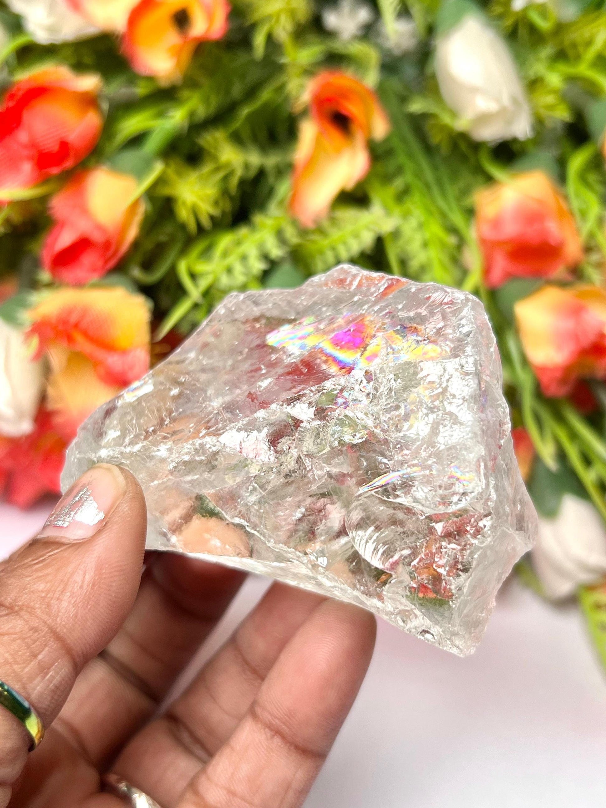 Premium Rainbow Satyaloka Quartz Crystal Natural Rough Stone with Beautiful Rainbow 132 Gram