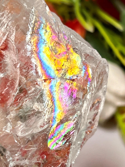 Premium Rainbow Satyaloka Quartz Crystal Natural Rough Stone with Beautiful Rainbow 132 Gram