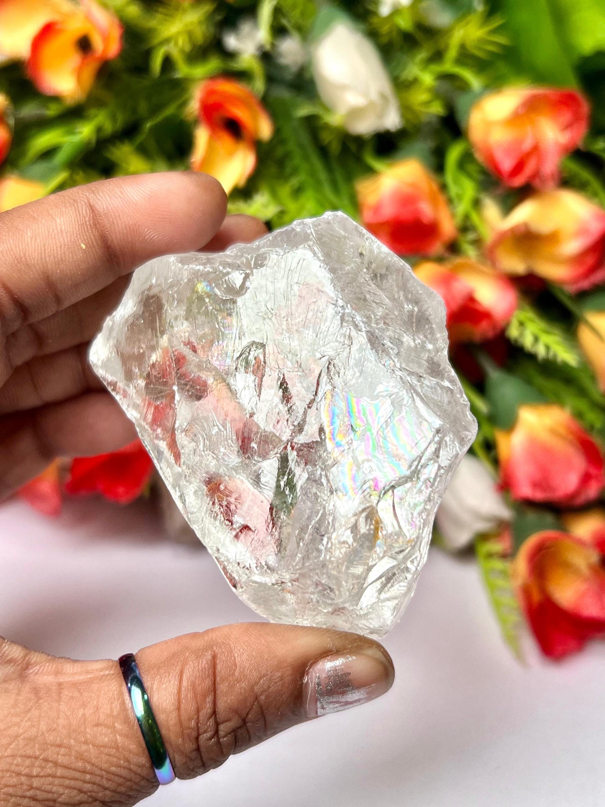 Premium Rainbow Satyaloka Quartz Crystal Natural Rough Stone with Beautiful Rainbow 132 Gram