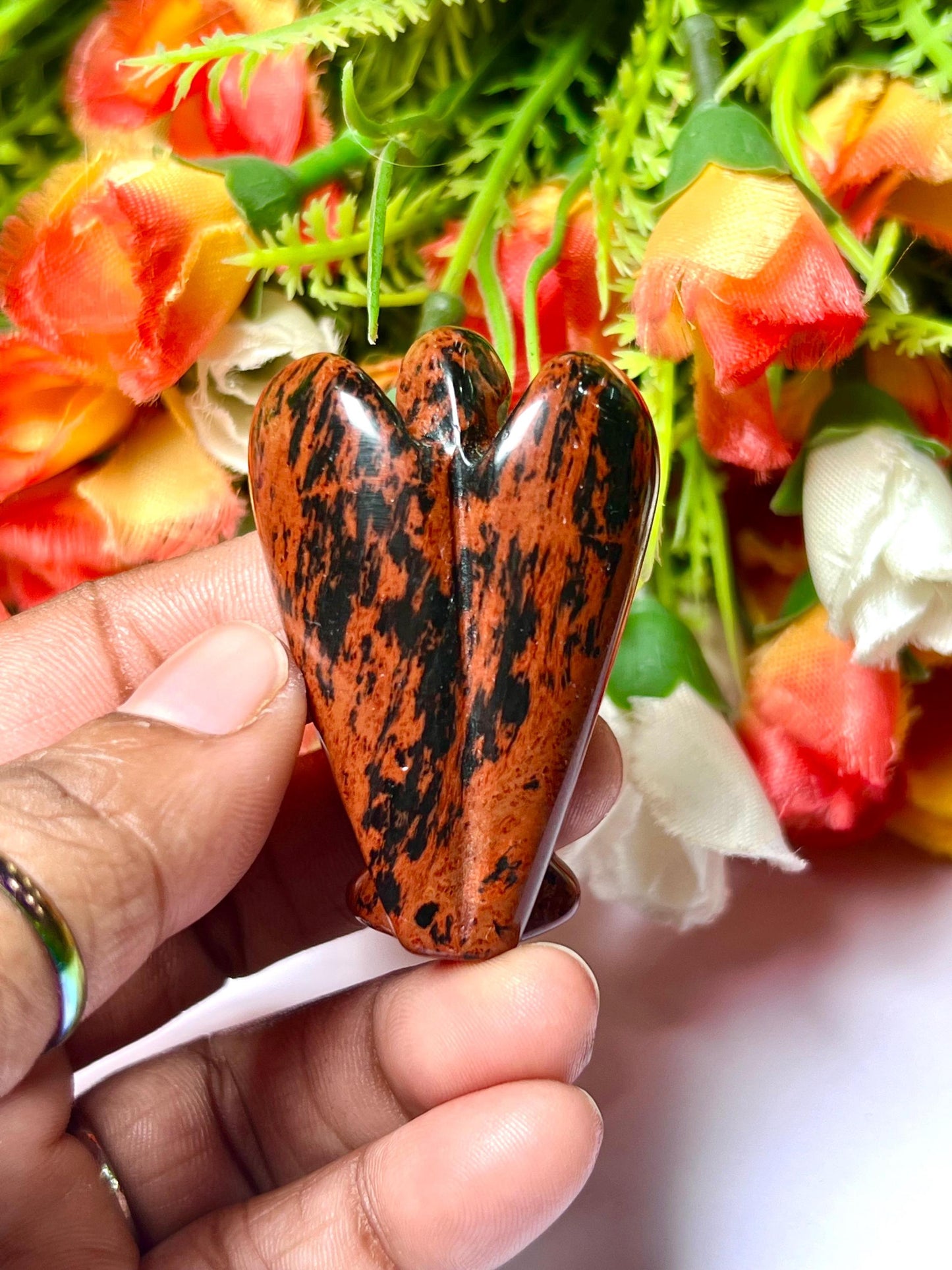 2" Angel Mahogany Obsidian Stone Guardian Angel blessed Angelic connection