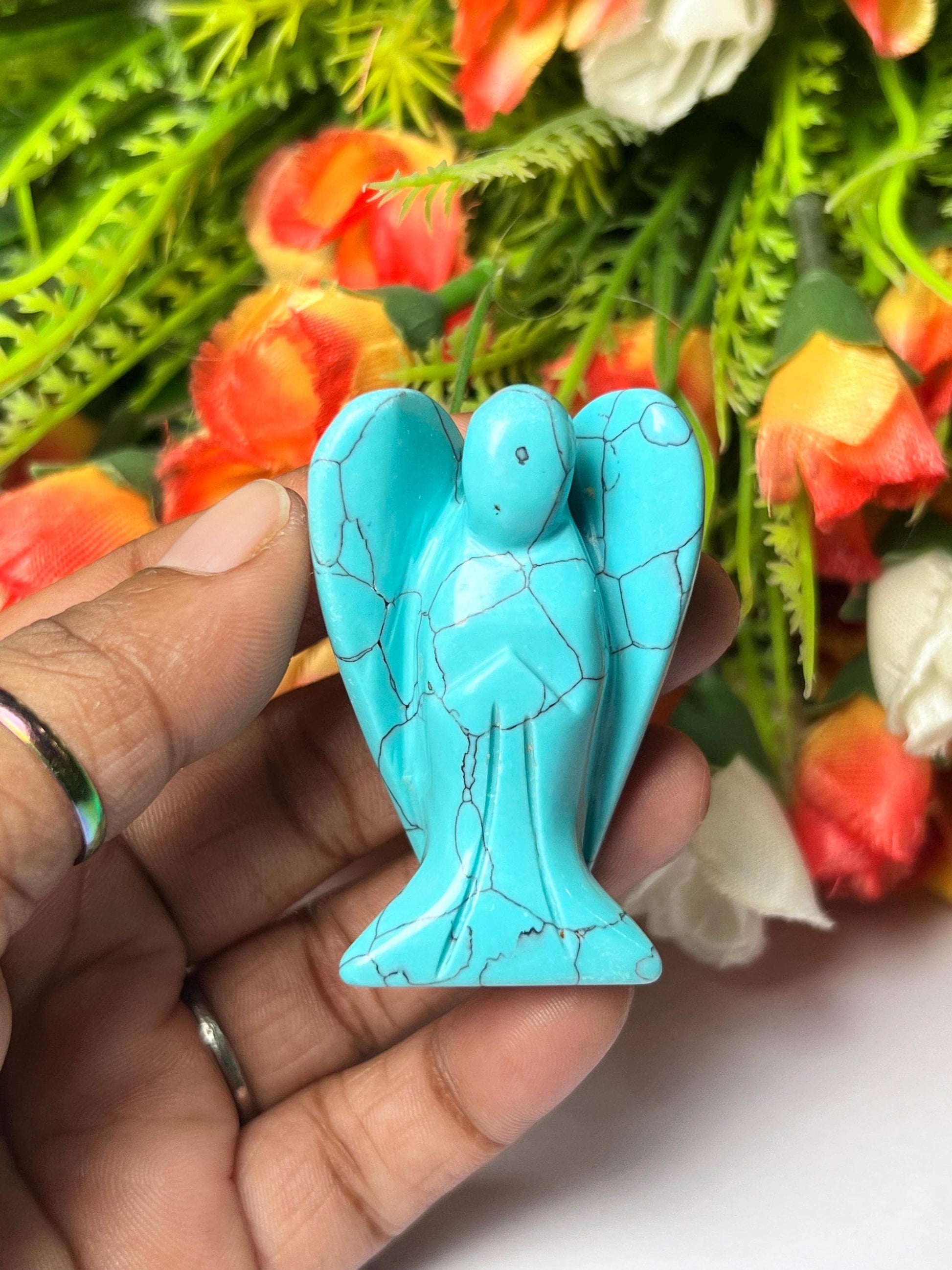 2" Angel Howlite Turquoise Stone Guardian Angel blessed Angelic connection