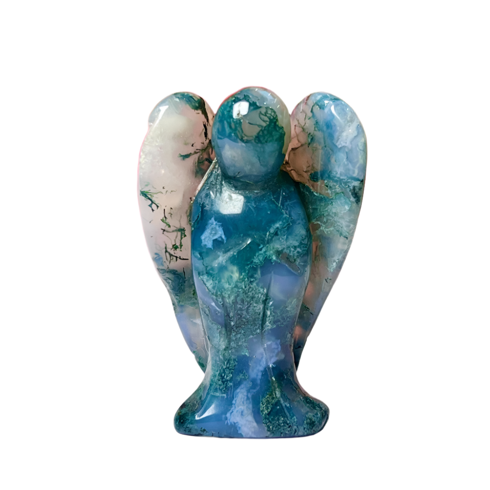Moss Agate Angel – 2" Guardian Angel for Growth, Abundance & Emotional Balance