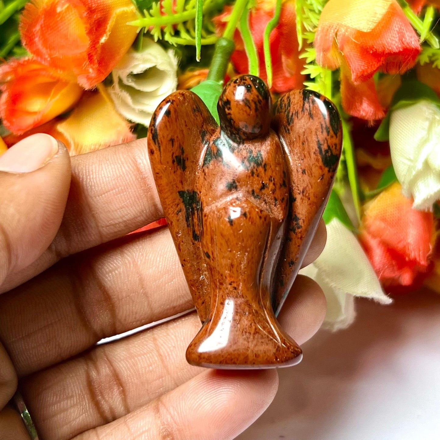 2" Angel Mahogany Obsidian Stone Guardian Angel blessed Angelic connection