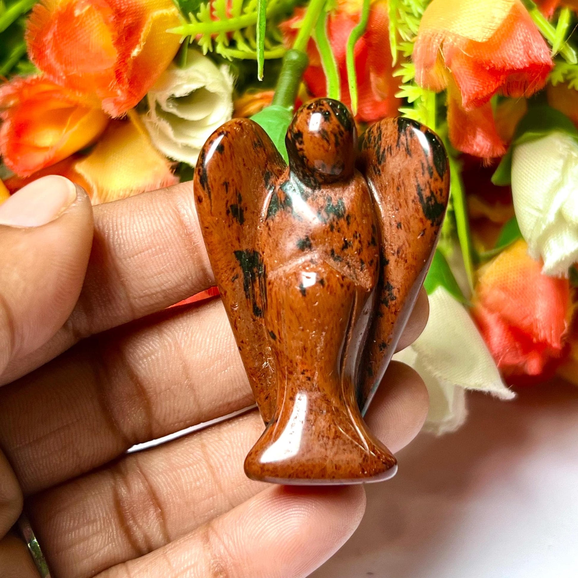 2" Angel Mahogany Obsidian Stone Guardian Angel blessed Angelic connection
