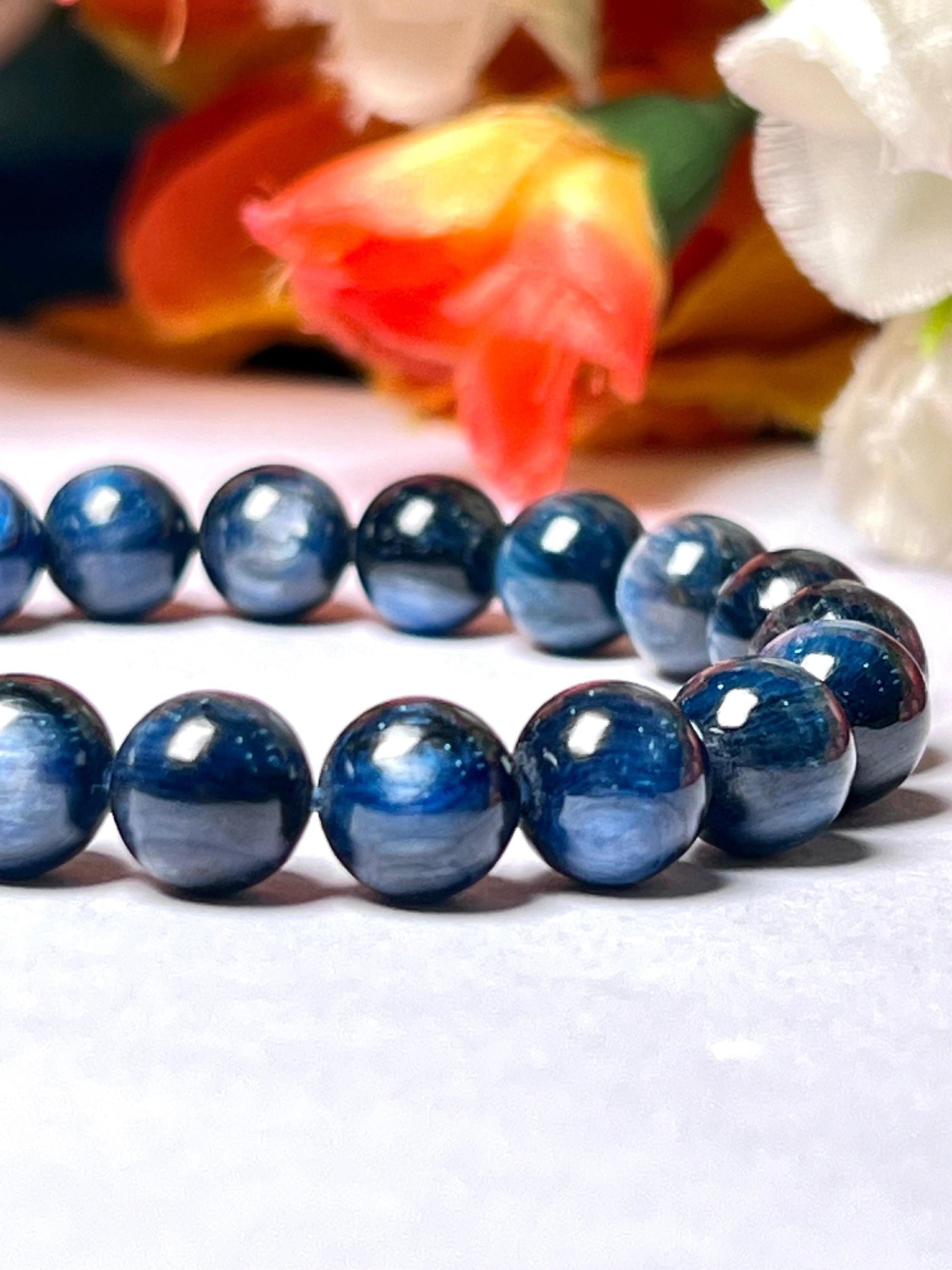 9 MM  Blue Kyanite Stone Bracelet l Stretchable Bracelet l Unisex Bracelet