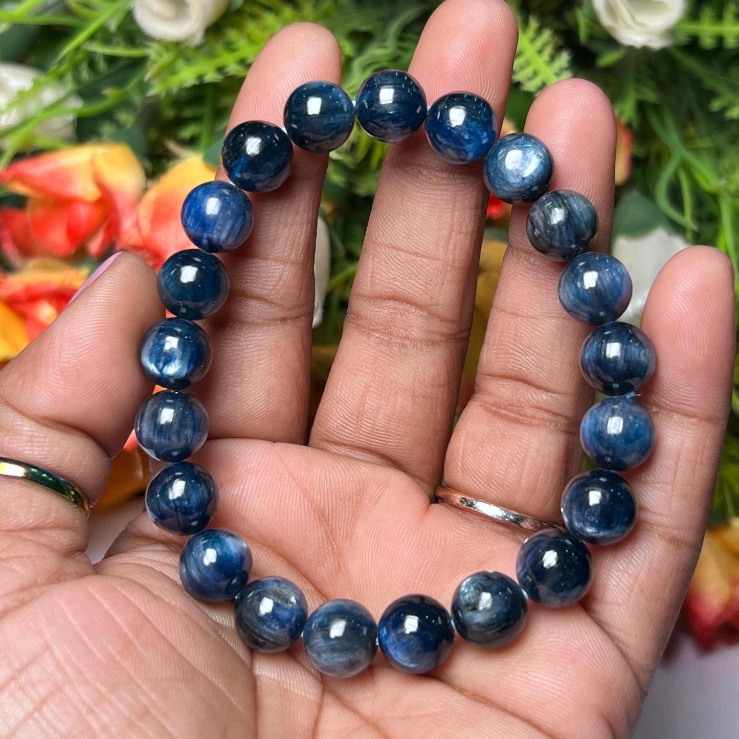9 MM  Blue Kyanite Stone Bracelet l Stretchable Bracelet l Unisex Bracelet