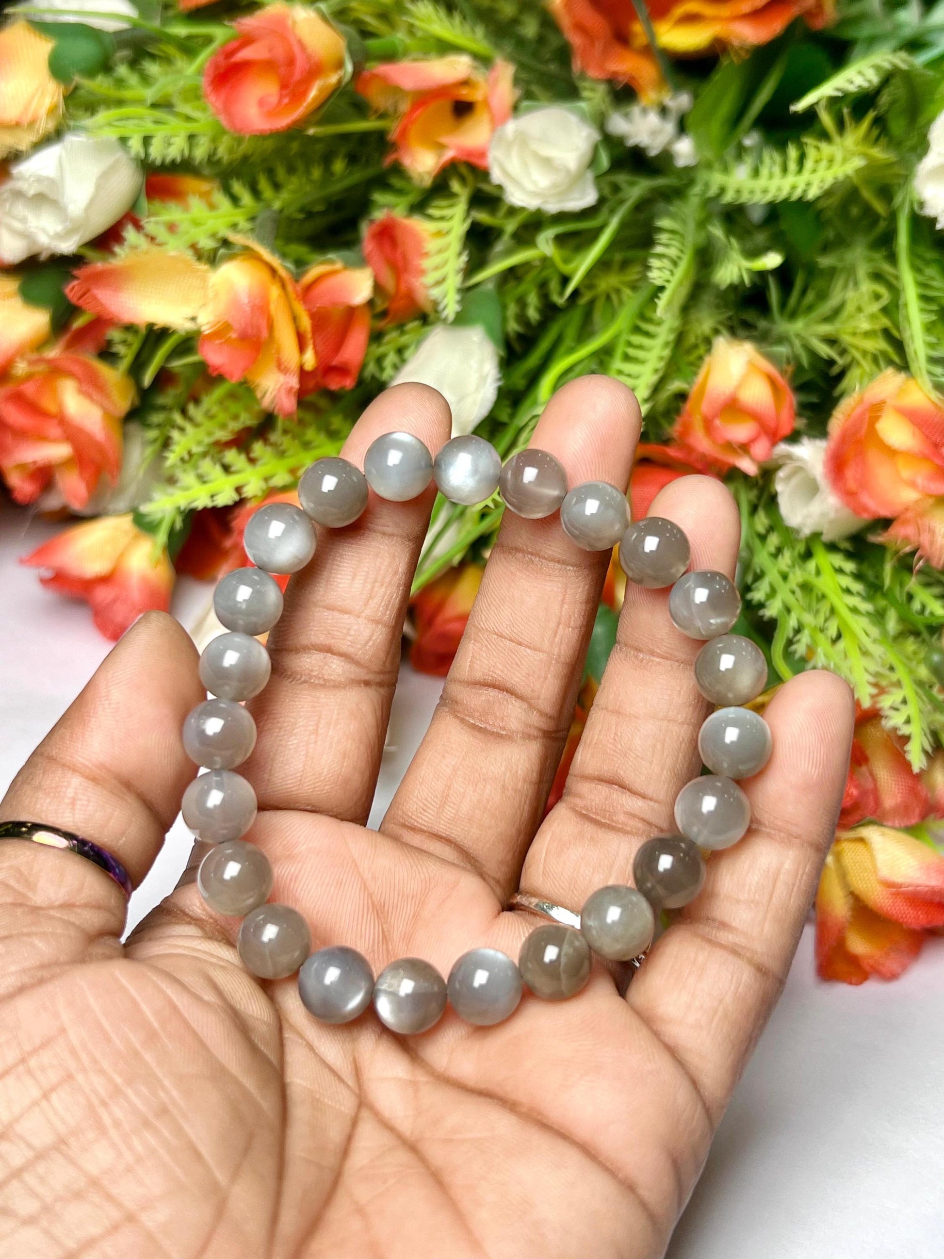 Black Moonstone Premium Quality Stone Bracelet l Stretchable Bracelet l Unisex Bracelet l 8 MM Bracelet AAAAA+++++