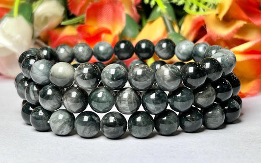 Gray Cat's Eye Stone Bracelet l Stretchable Bracelet l Unisex Bracelet l 8 MM Bracelet
