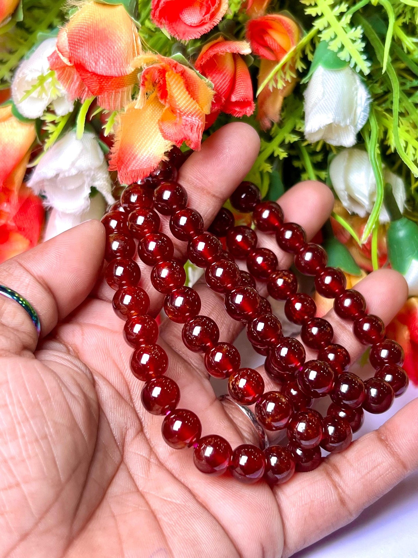 Hessonite Stone / Gomed Stone Bracelet l Stretchable Bracelet l Unisex Bracelet l 8 MM Bracelet AAAAA +++++