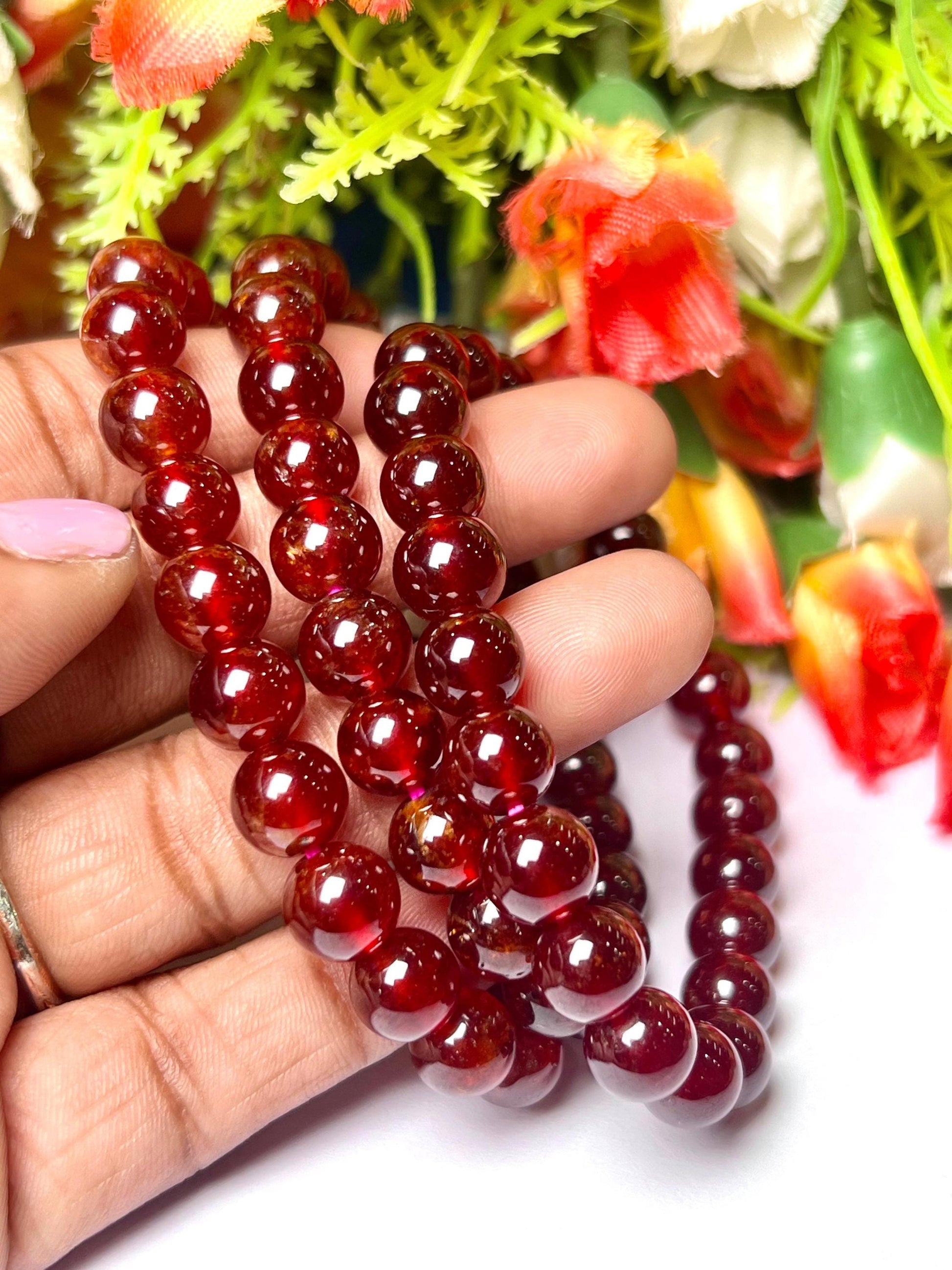 Hessonite Stone / Gomed Stone Bracelet l Stretchable Bracelet l Unisex Bracelet l 8 MM Bracelet AAAAA +++++